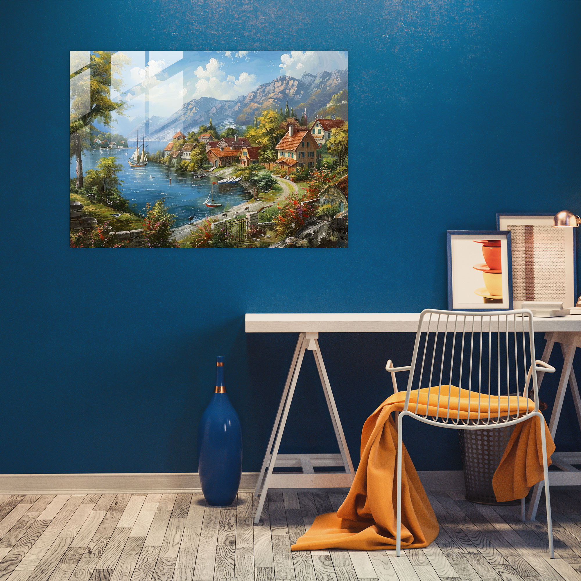 Claude Monet Waterfront Village Wall Decoration - Claude Monet, Wall Decoration, Home Decoration, Glass Wall Art