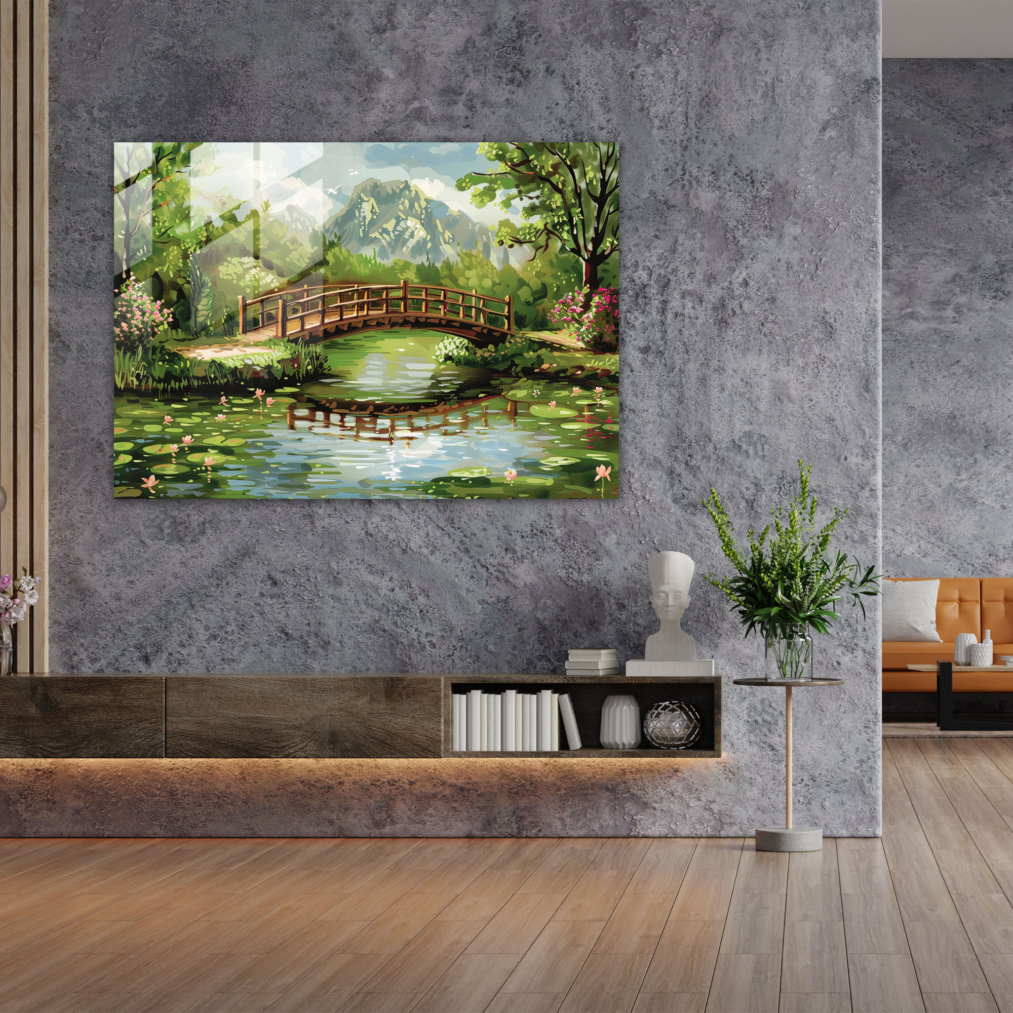 Claude Monet Reflective Pond Bridge Wall Decoration - Claude Monet, Glass Art, Glass Wall Art, Glass Print