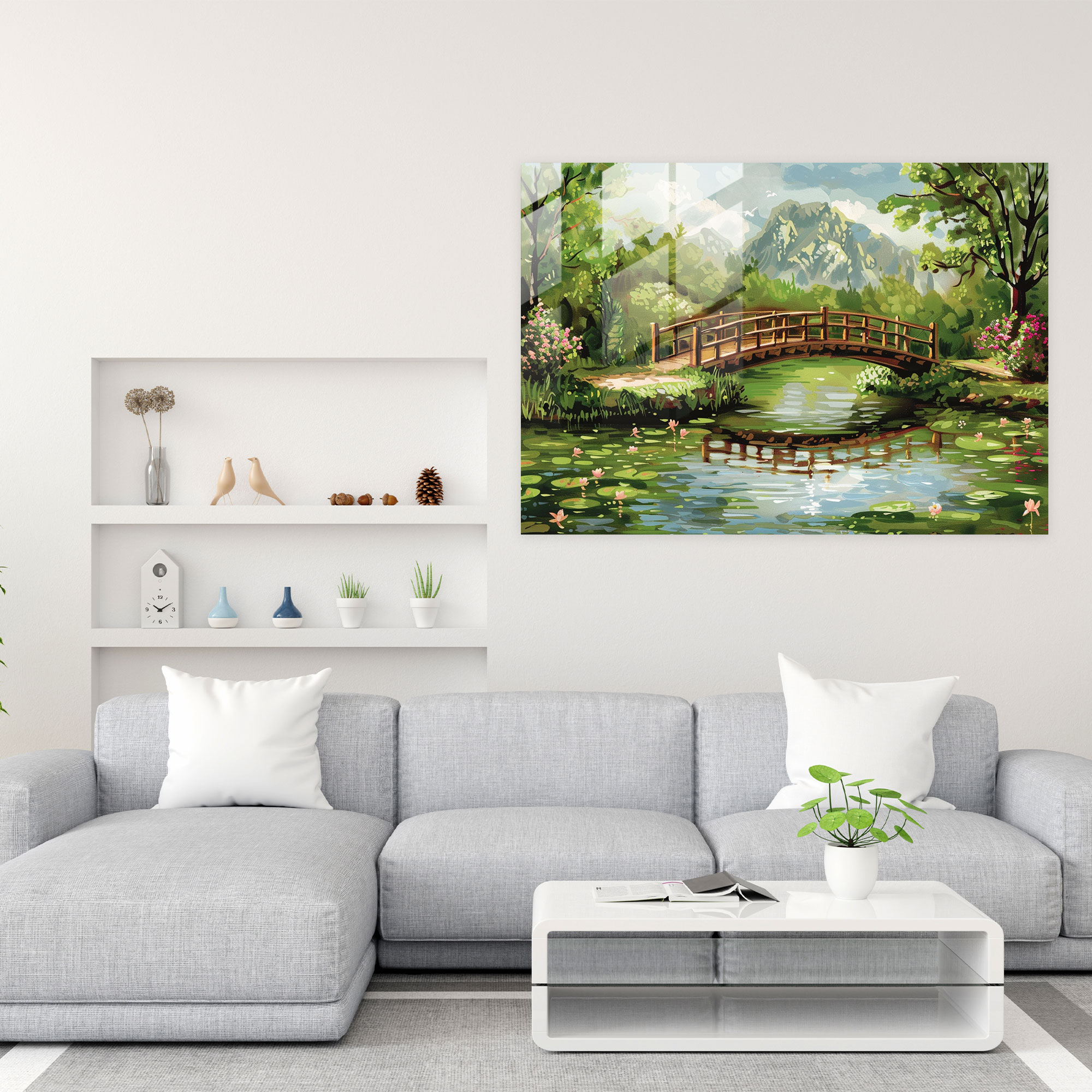 Claude Monet Reflective Pond Bridge Wall Decoration - Claude Monet, Glass Art, Glass Wall Art, Glass Print