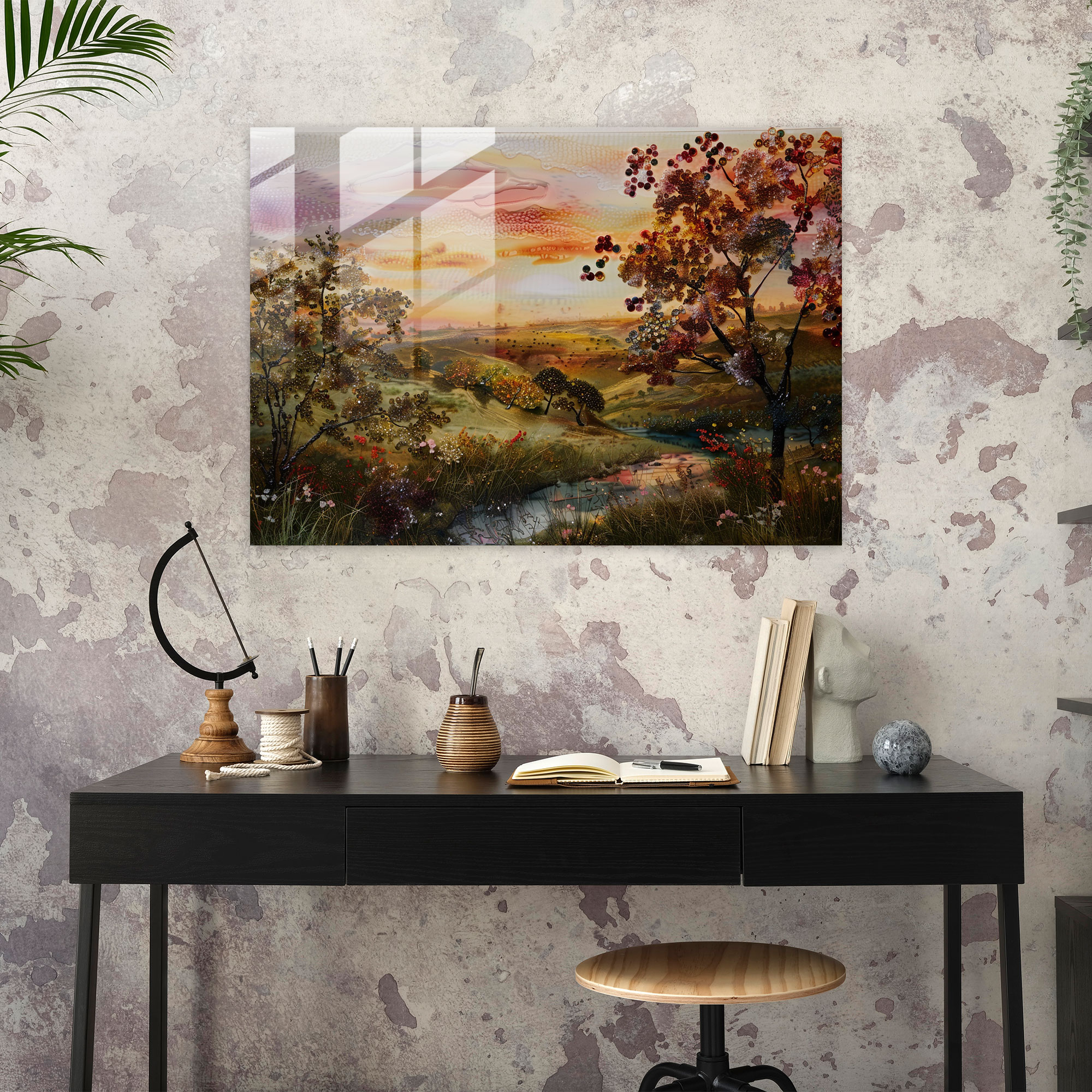 Claude Monet Dusk Countryside Glass Art - Claude Monet, Glass Wall Art, Home Decoration, Glass Art