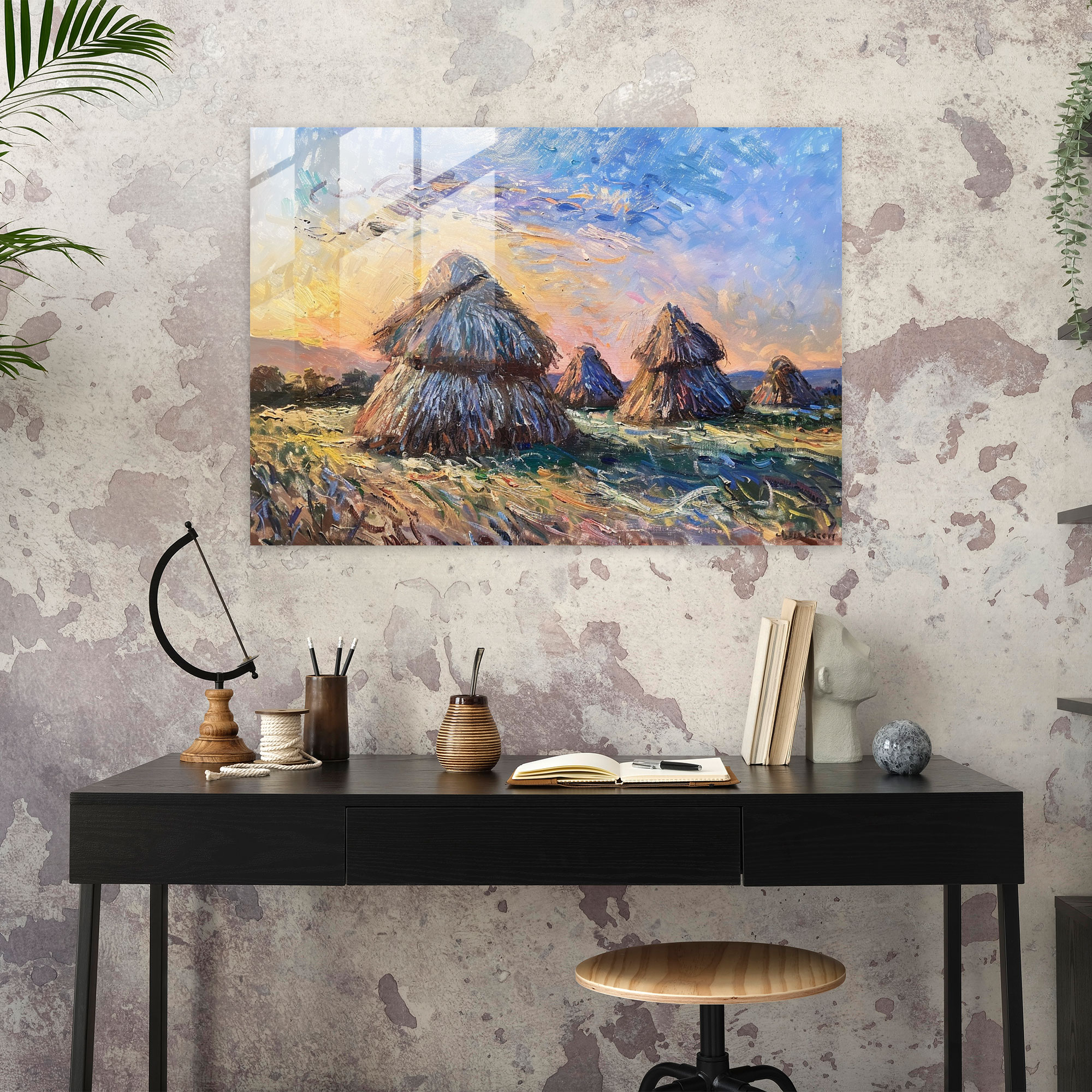 Haystacks Claude Monet Wall Decoration - Claude Monet, Home Decoration, Glass Print, Glass Art