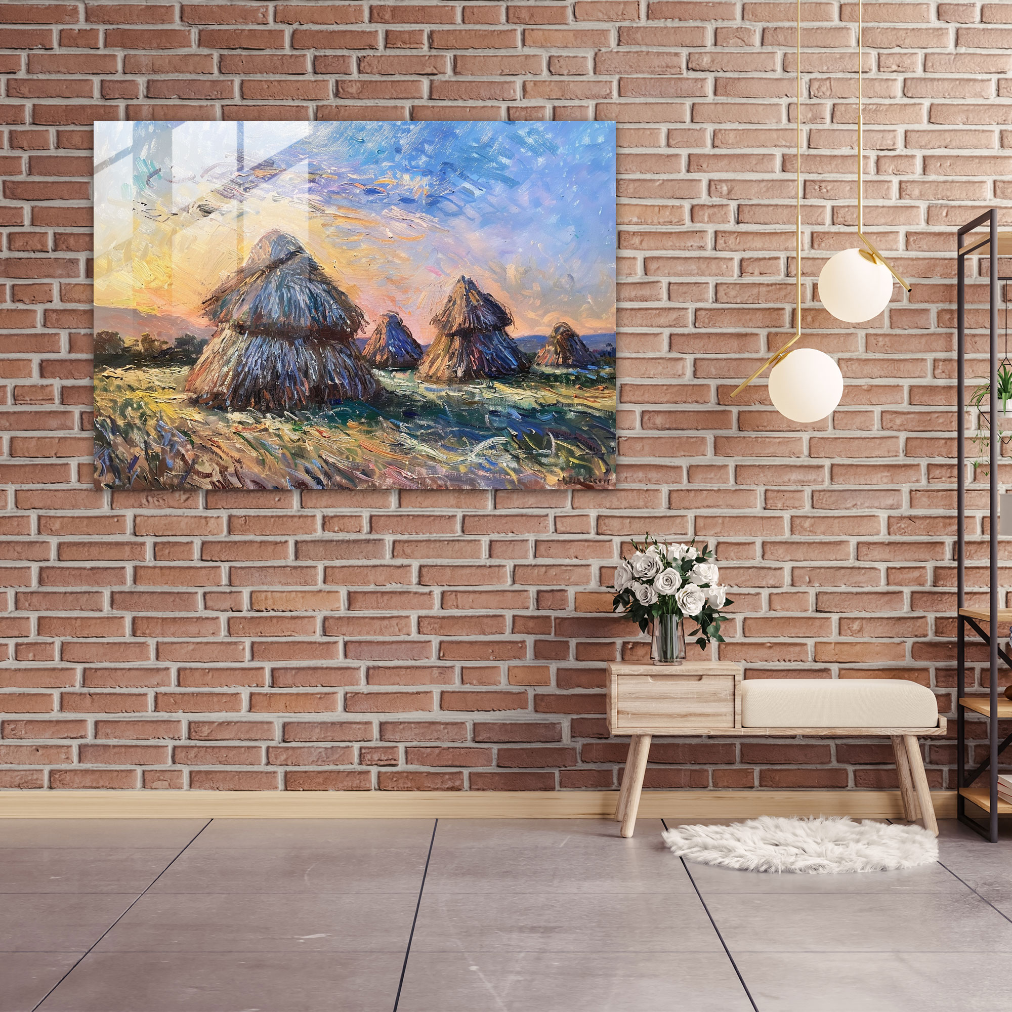 Haystacks Claude Monet Wall Decoration - Claude Monet, Home Decoration, Glass Print, Glass Art