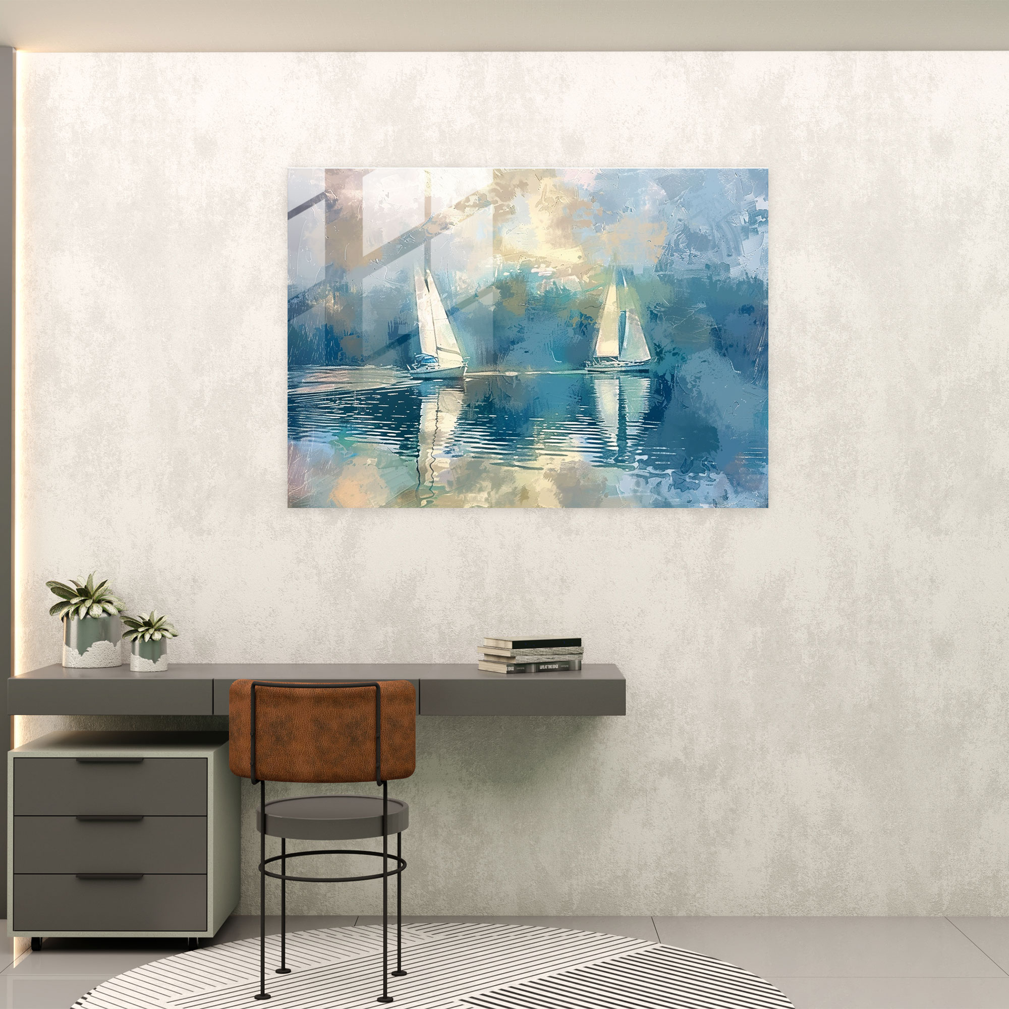Sailboats On The River Glass Print - Claude Monet, Claude Monet, Wall Decoration, Modern Art