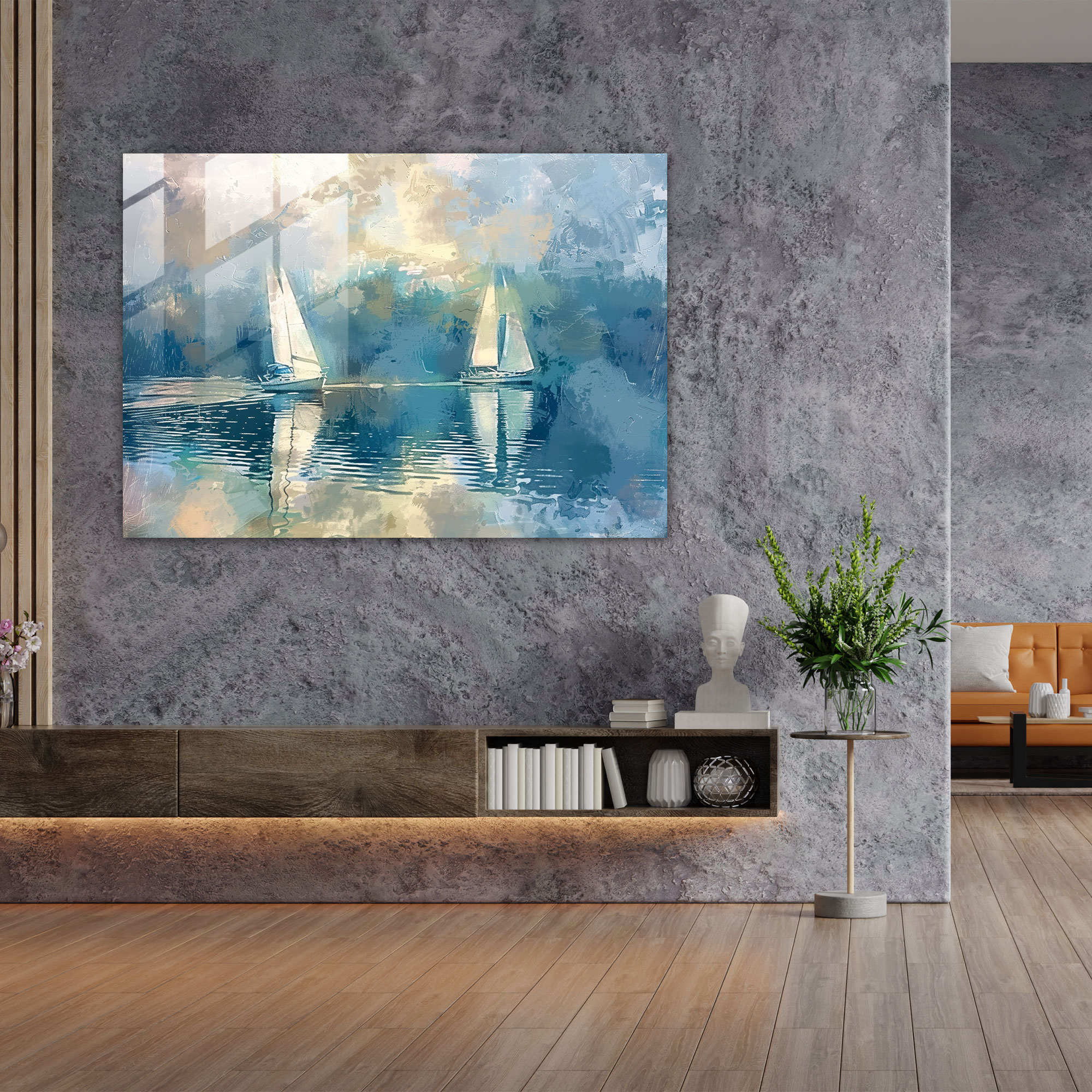 Sailboats On The River Glass Print - Claude Monet, Claude Monet, Wall Decoration, Modern Art