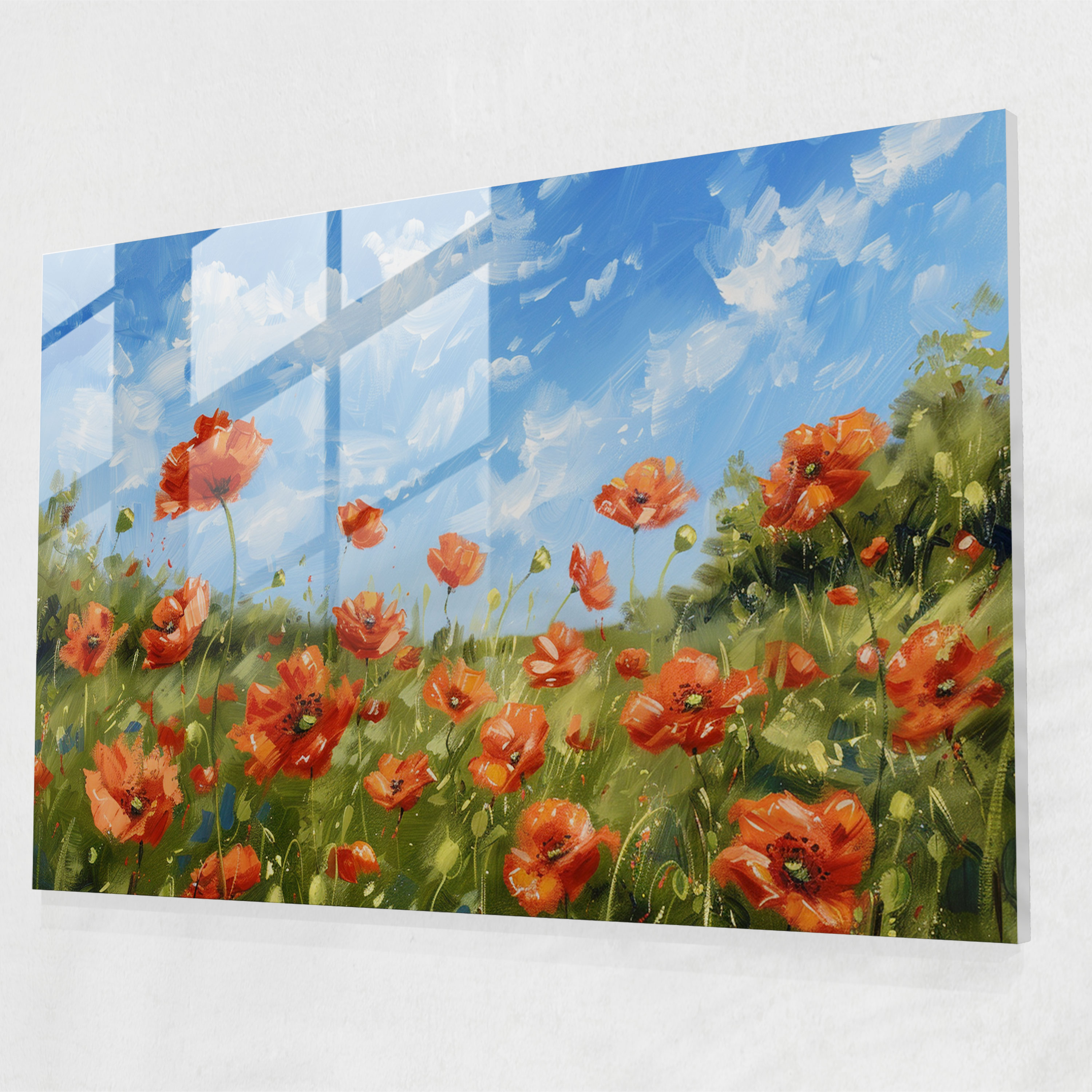 Field Of Poppies Glass Print - Claude Monet, Glass Print, Bright Blue Sky, Wall Decoration