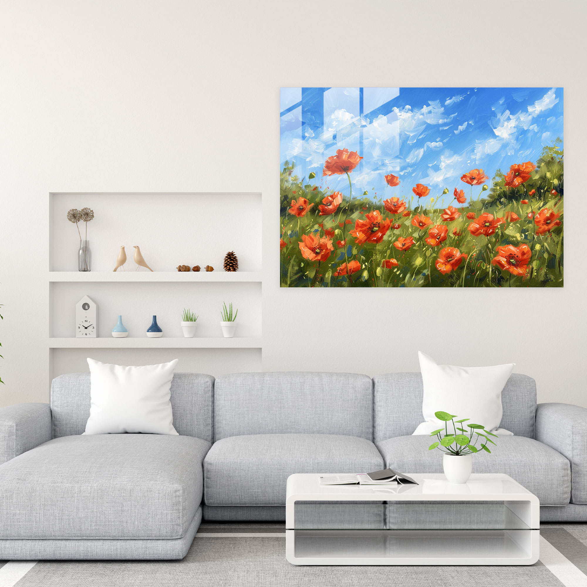 Field Of Poppies Glass Print - Claude Monet, Glass Print, Bright Blue Sky, Wall Decoration