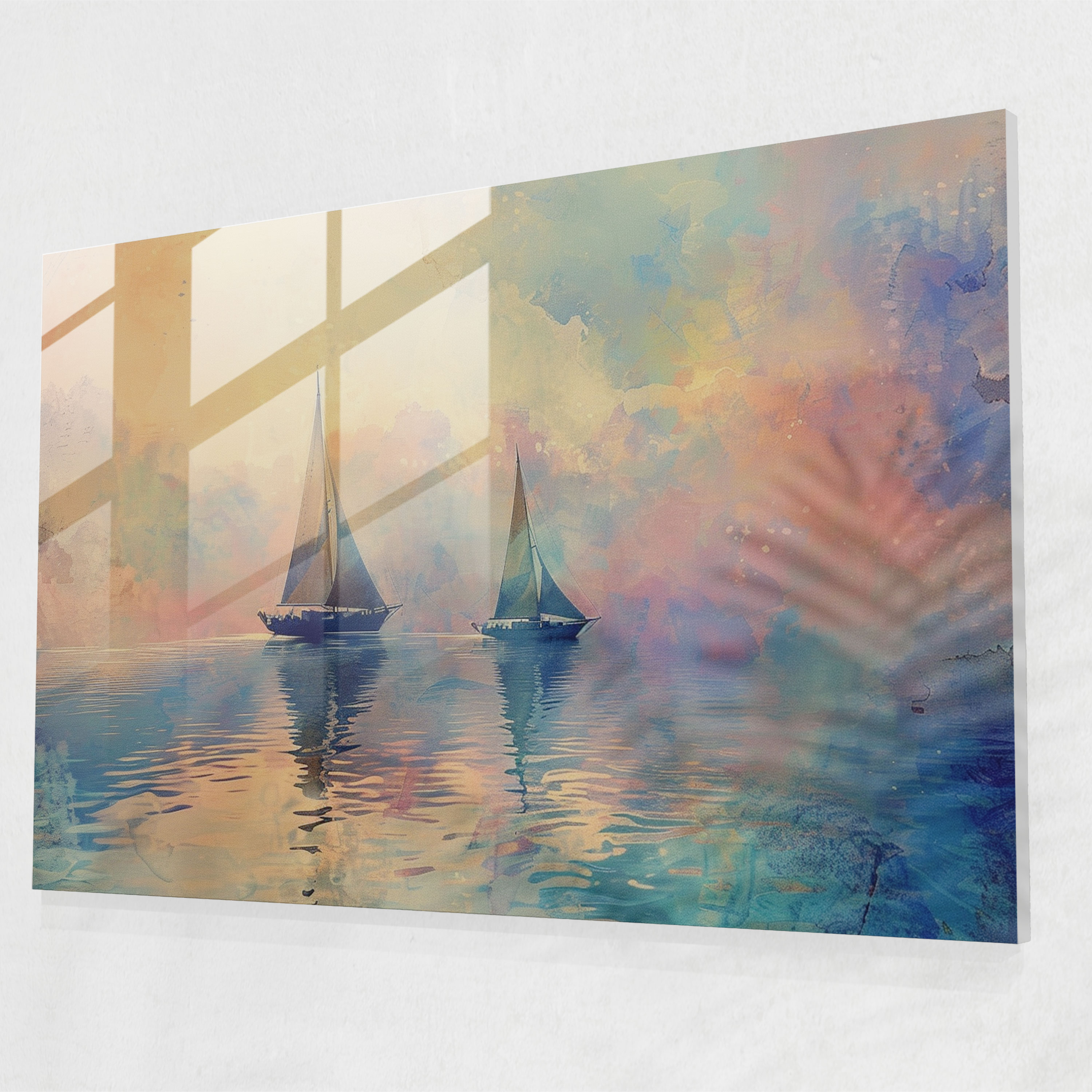 Tranquil Lake Glass Wall Art - Claude Monet, Glass Art, Sailboats, Tranquil Lake
