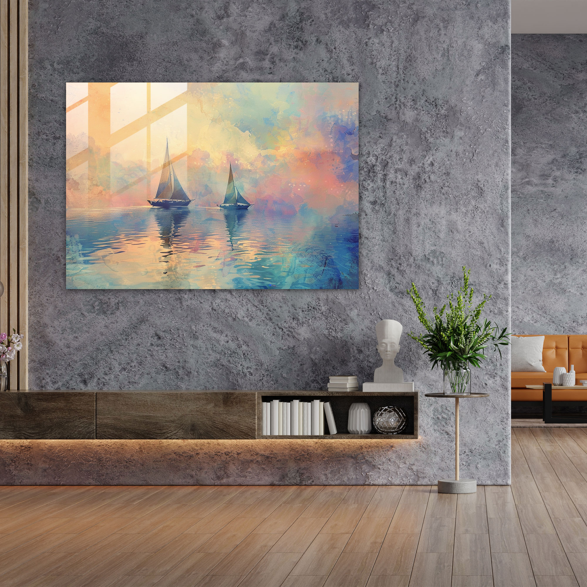 Tranquil Lake Glass Wall Art - Claude Monet, Glass Art, Sailboats, Tranquil Lake