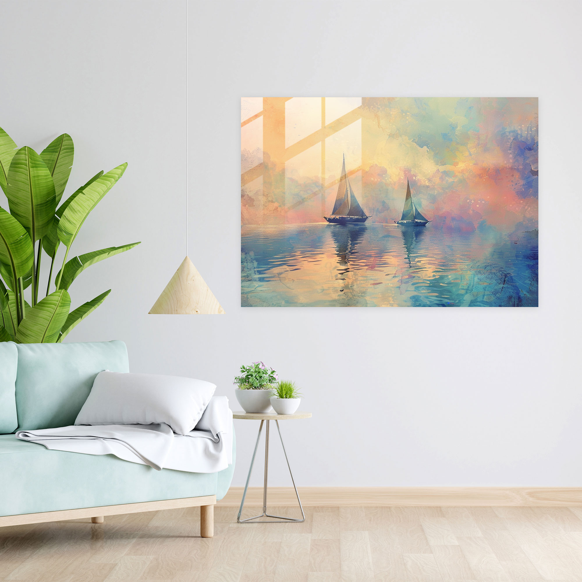 Tranquil Lake Glass Wall Art - Claude Monet, Glass Art, Sailboats, Tranquil Lake