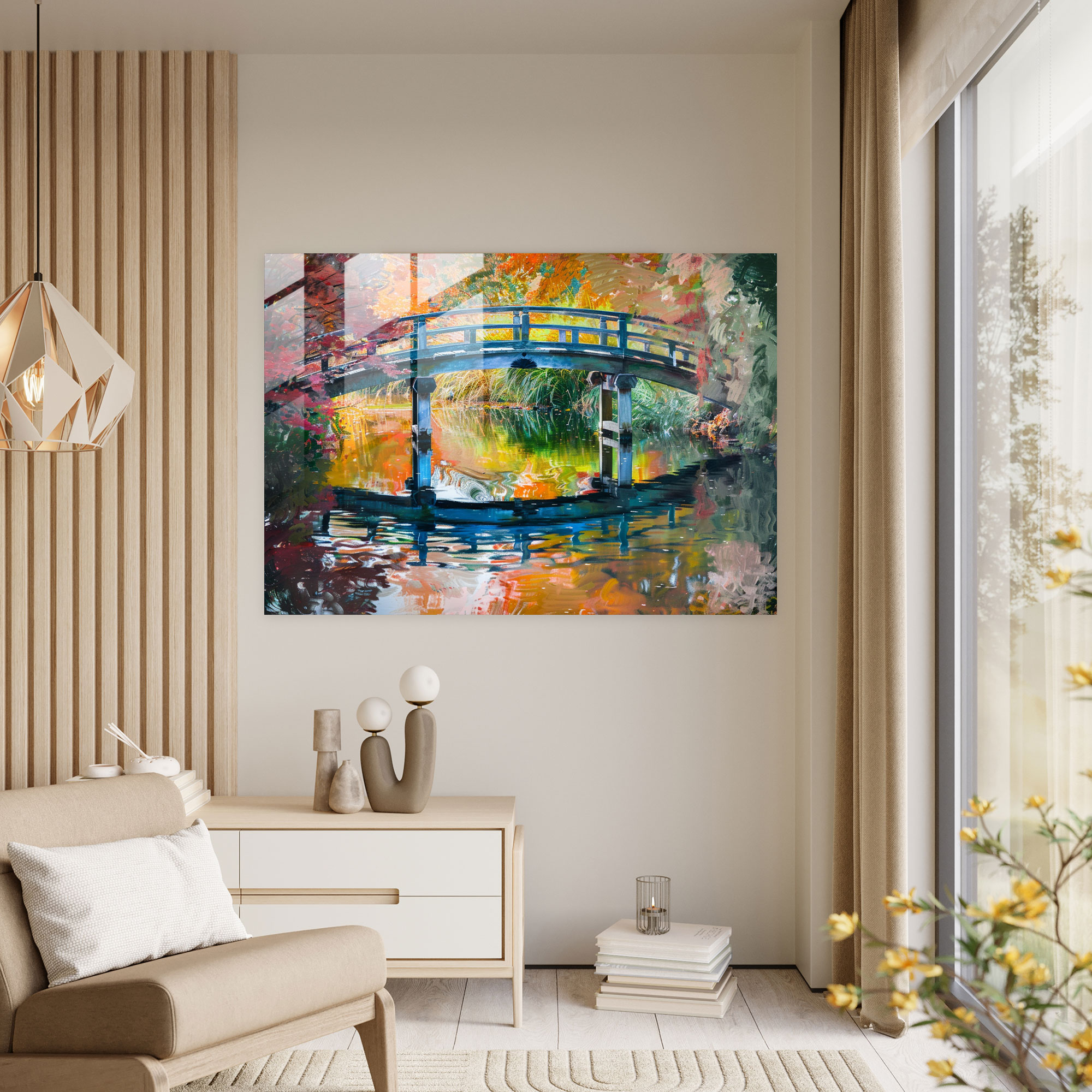 Bridge Reflection Glass Print - Claude Monet, Wall Decoration, Still Pond, Glass Print