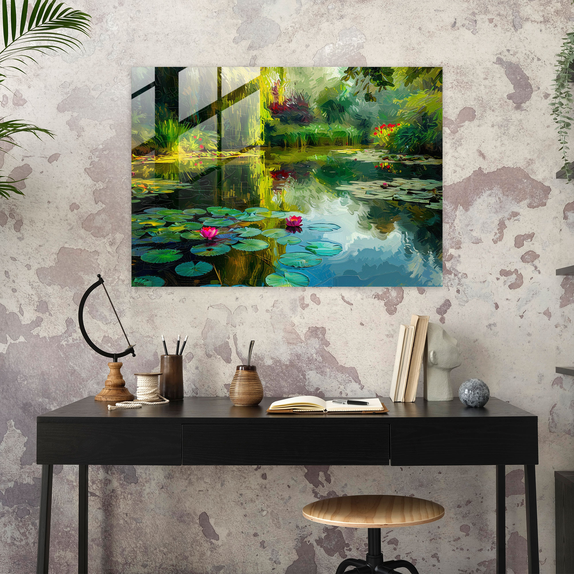 Claude Monet Glass Print - Lily Pond At Giverny - Claude Monet, Claude Monet, Glass Wall Art, Home Decoration
