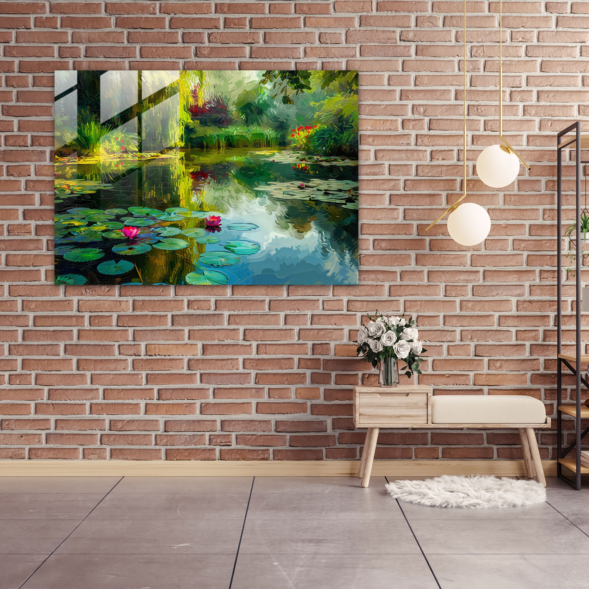 Claude Monet Glass Print - Lily Pond At Giverny - Claude Monet, Claude Monet, Glass Wall Art, Home Decoration