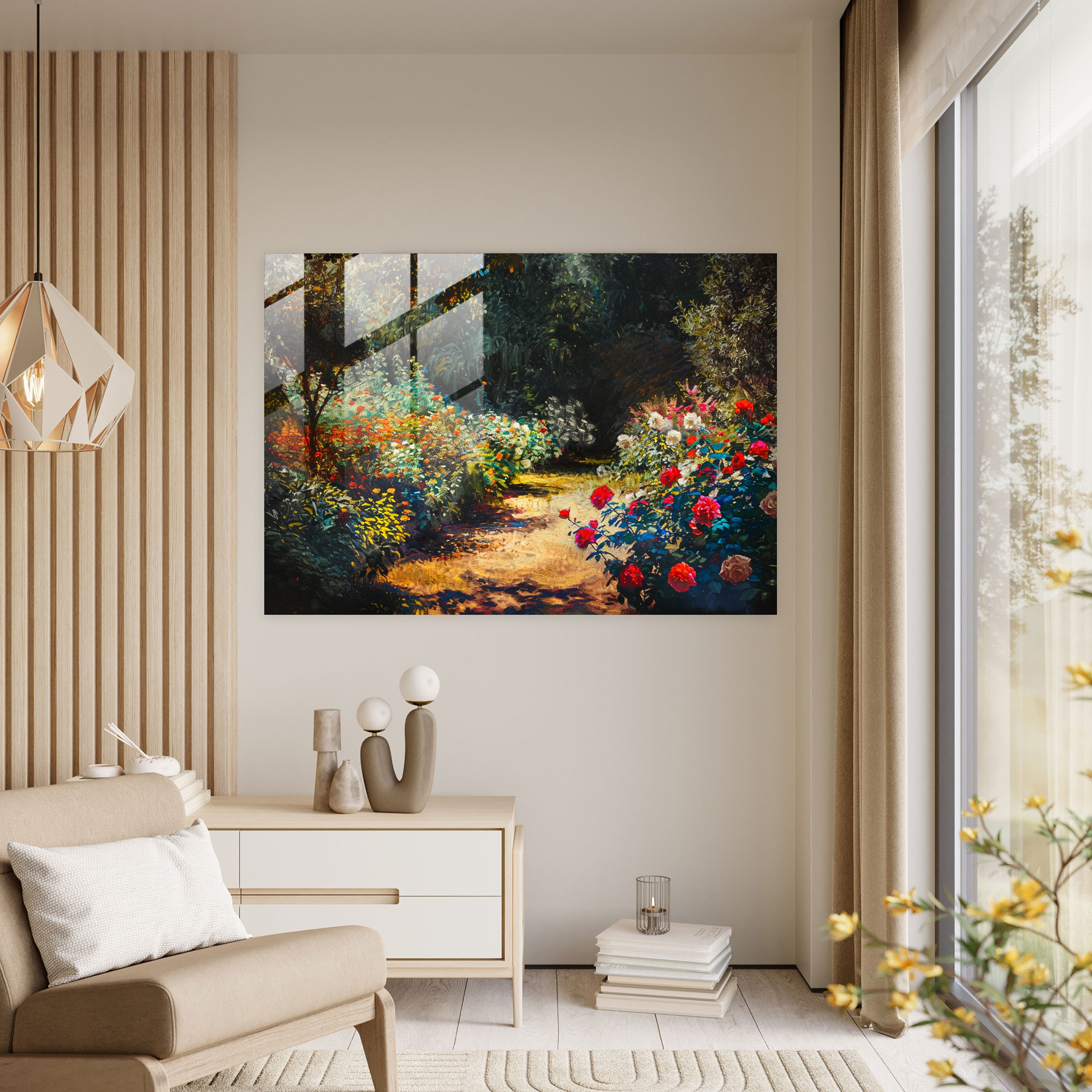 Claude Monet Glass Wall Art - Impressionist Garden On A Sunny Day - Claude Monet, Glass Wall Art, Sunny Day, Home Decoration