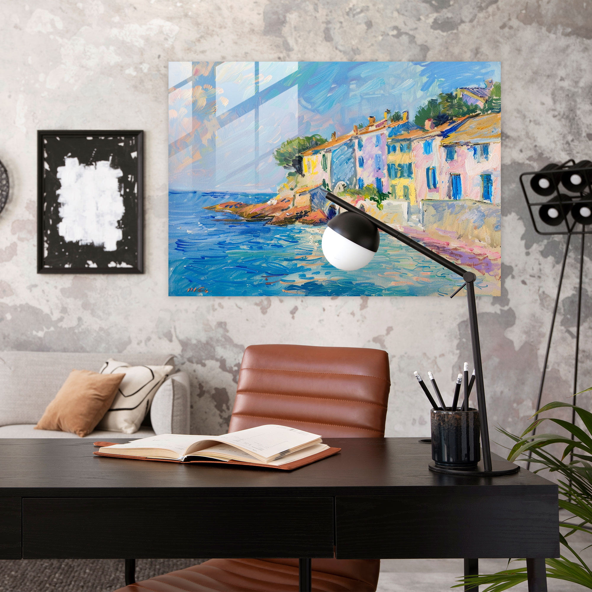 Claude Monet Home Decoration - Coastal Village In Pastel Hues - Claude Monet, Pastel Hues, Home Decoration, Glass Art