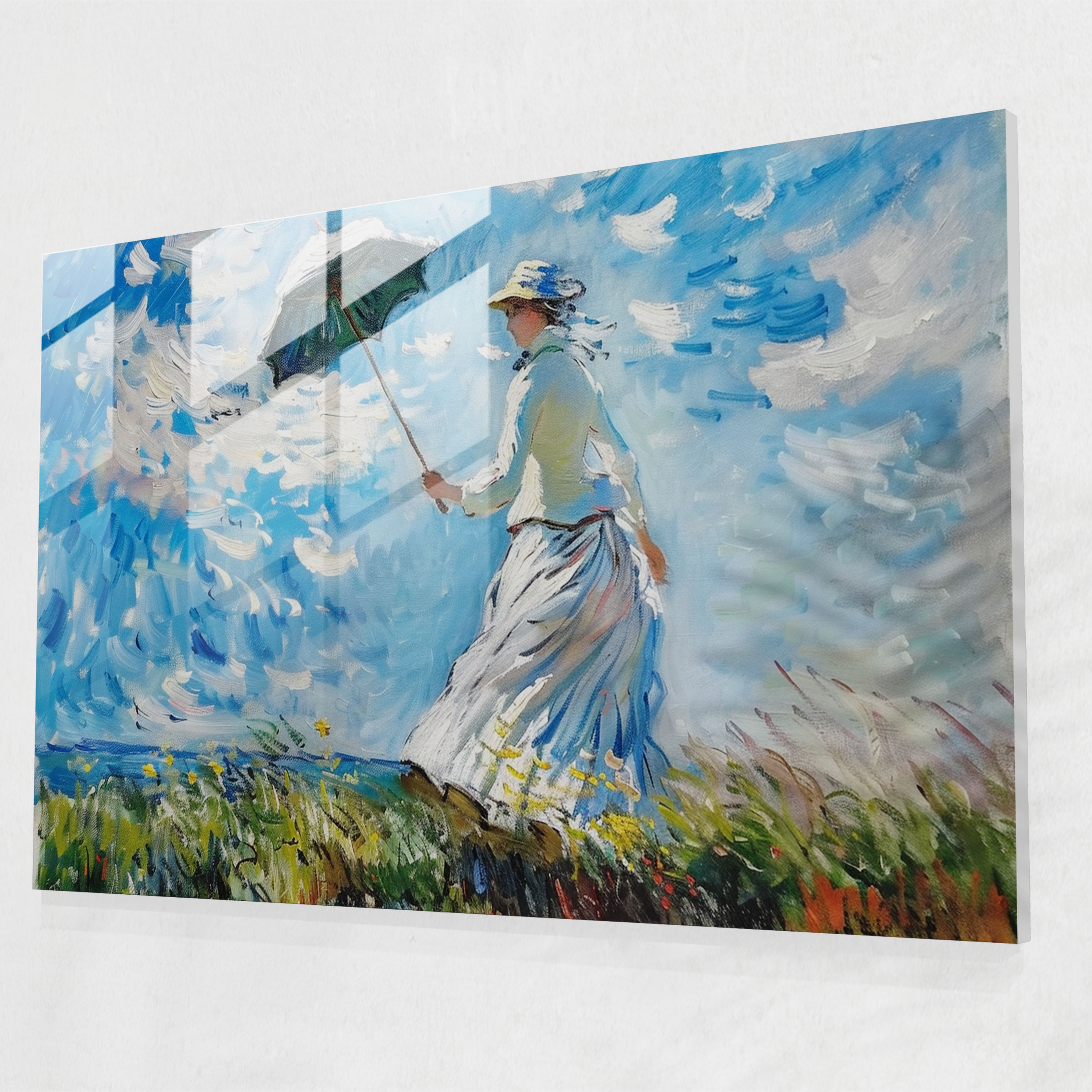 Claude Monet Glass Print - Woman With Parasol On A Sunny Day - Claude Monet, Glass Wall Art, Glass Print, Wall Decoration