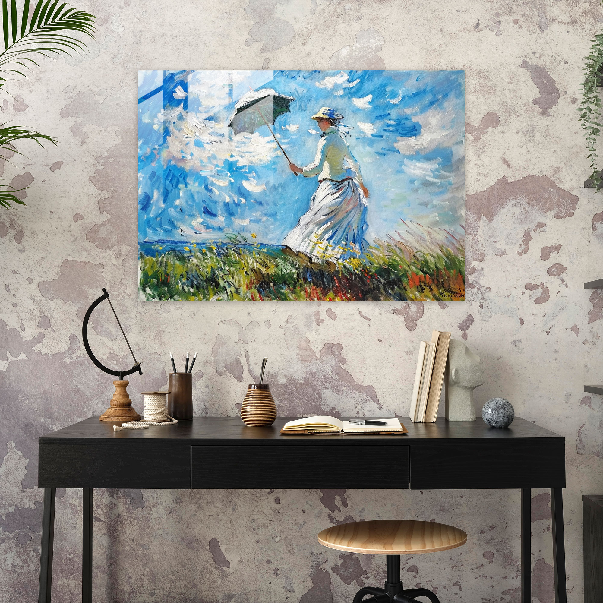 Claude Monet Glass Print - Woman With Parasol On A Sunny Day - Claude Monet, Glass Wall Art, Glass Print, Wall Decoration
