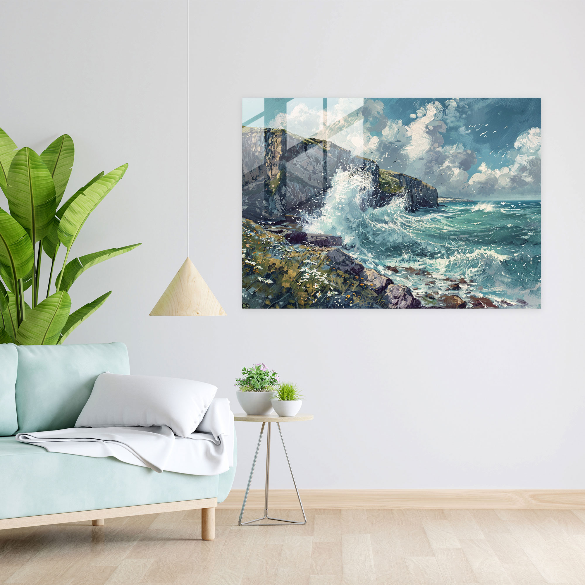 Claude Monet Glass Wall Art - Crashing Waves On Seaside Cliffs - Claude Monet, Modern Art, Crashing Waves, Wall Decoration