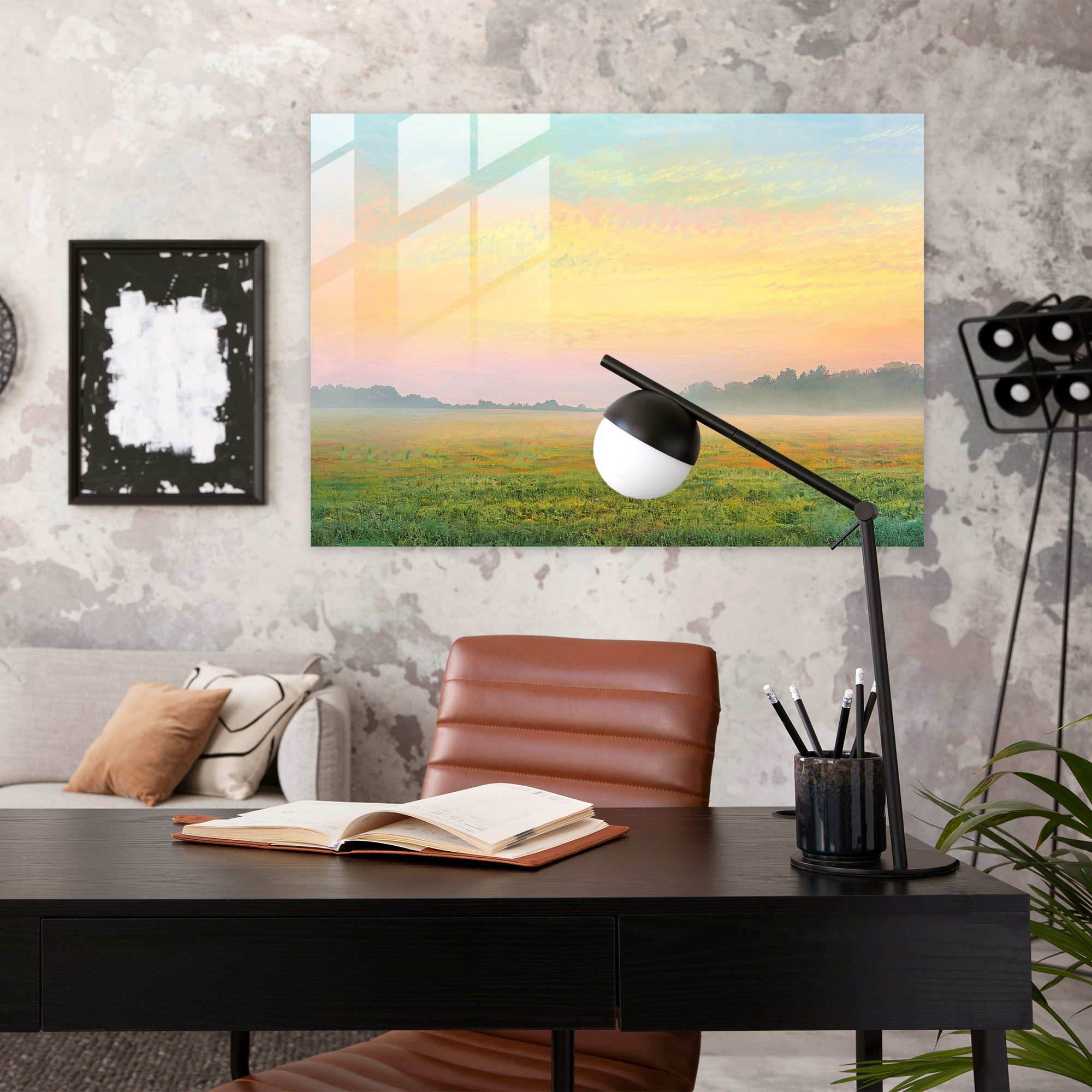 Claude Monet Glass Print - Pastel Sunrise Over Fields - Claude Monet, Pastel Colors, Glass Wall Art, Wall Decoration