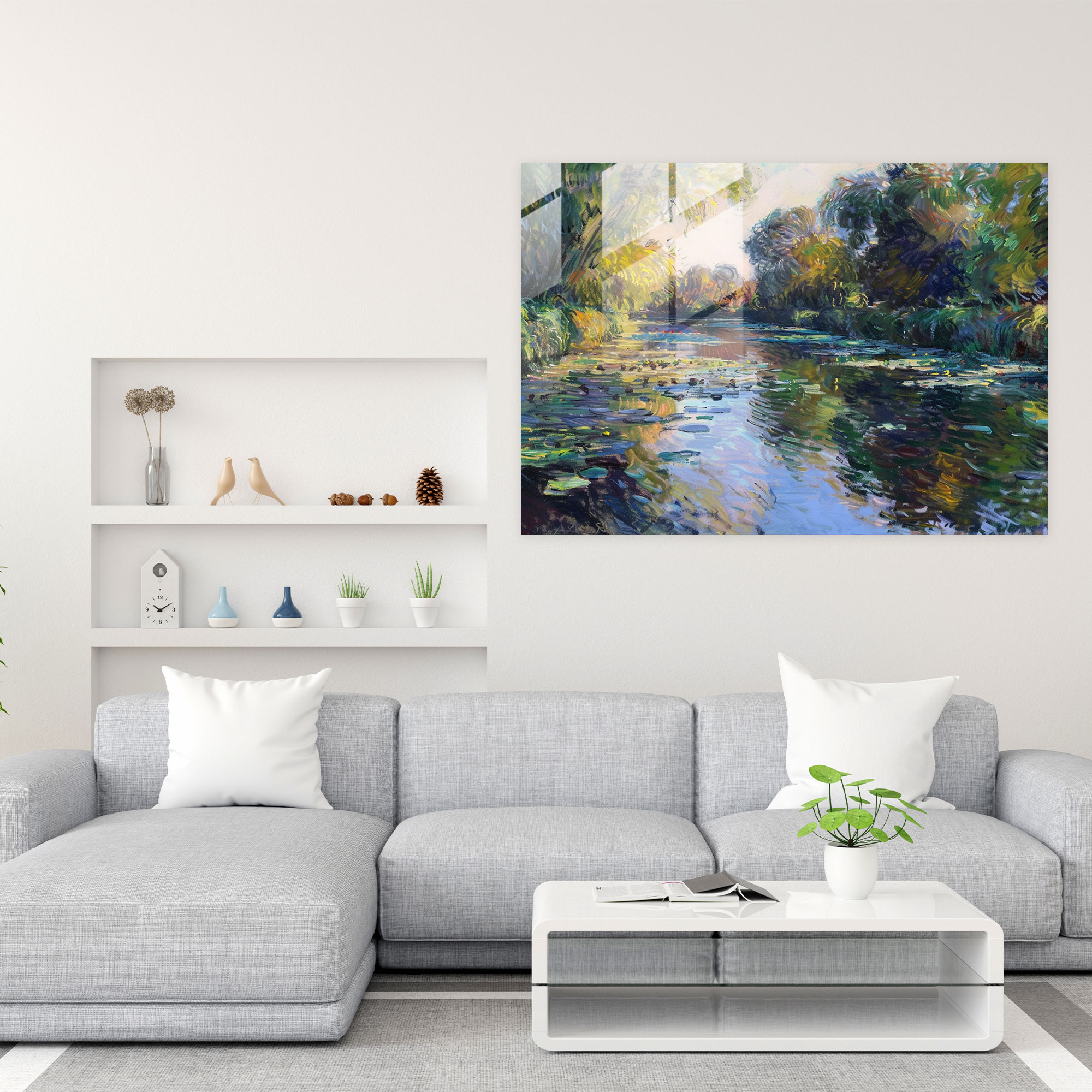 Claude Monet Seine At Giverny Glass Print - Claude Monet, Wall Decoration, Claude Monet, Modern Art