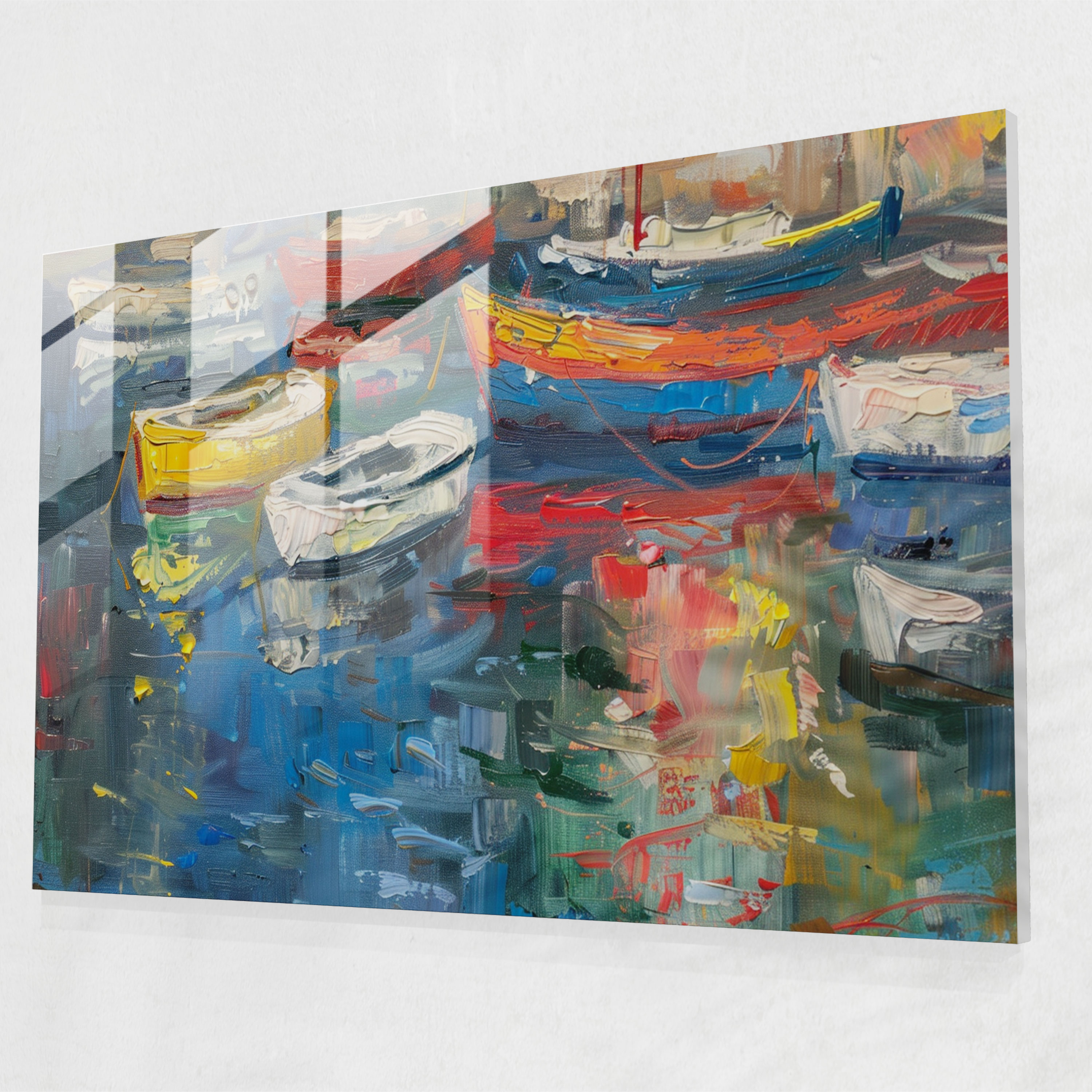 Claude Monet Glass Print - Boats In The Harbor - Claude Monet, Home Decoration, Glass Print, Wall Decoration
