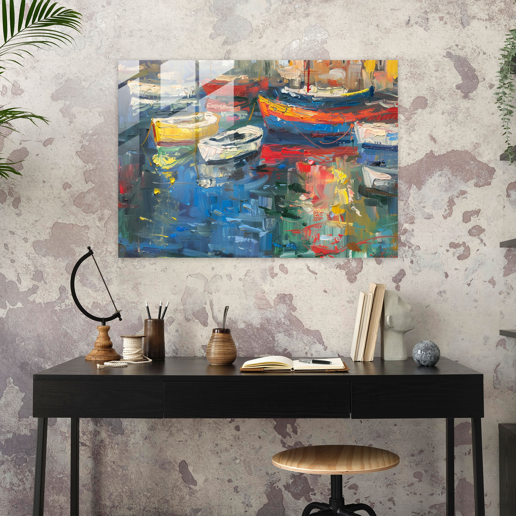 Claude Monet Glass Print - Boats In The Harbor - Claude Monet, Home Decoration, Glass Print, Wall Decoration