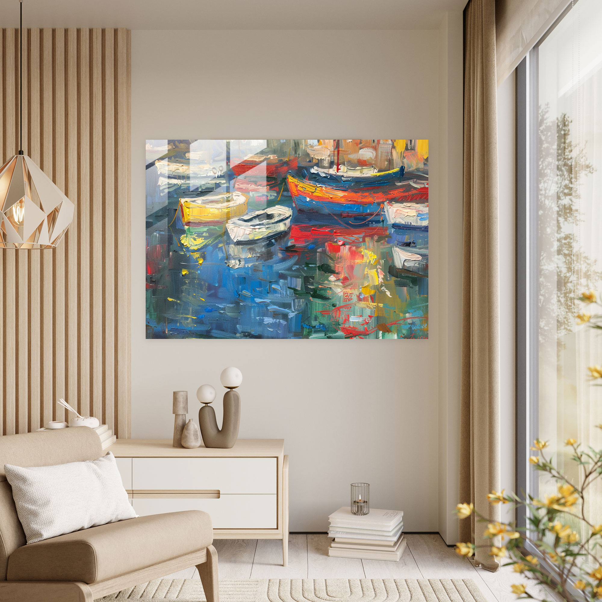 Claude Monet Glass Print - Boats In The Harbor - Claude Monet, Home Decoration, Glass Print, Wall Decoration
