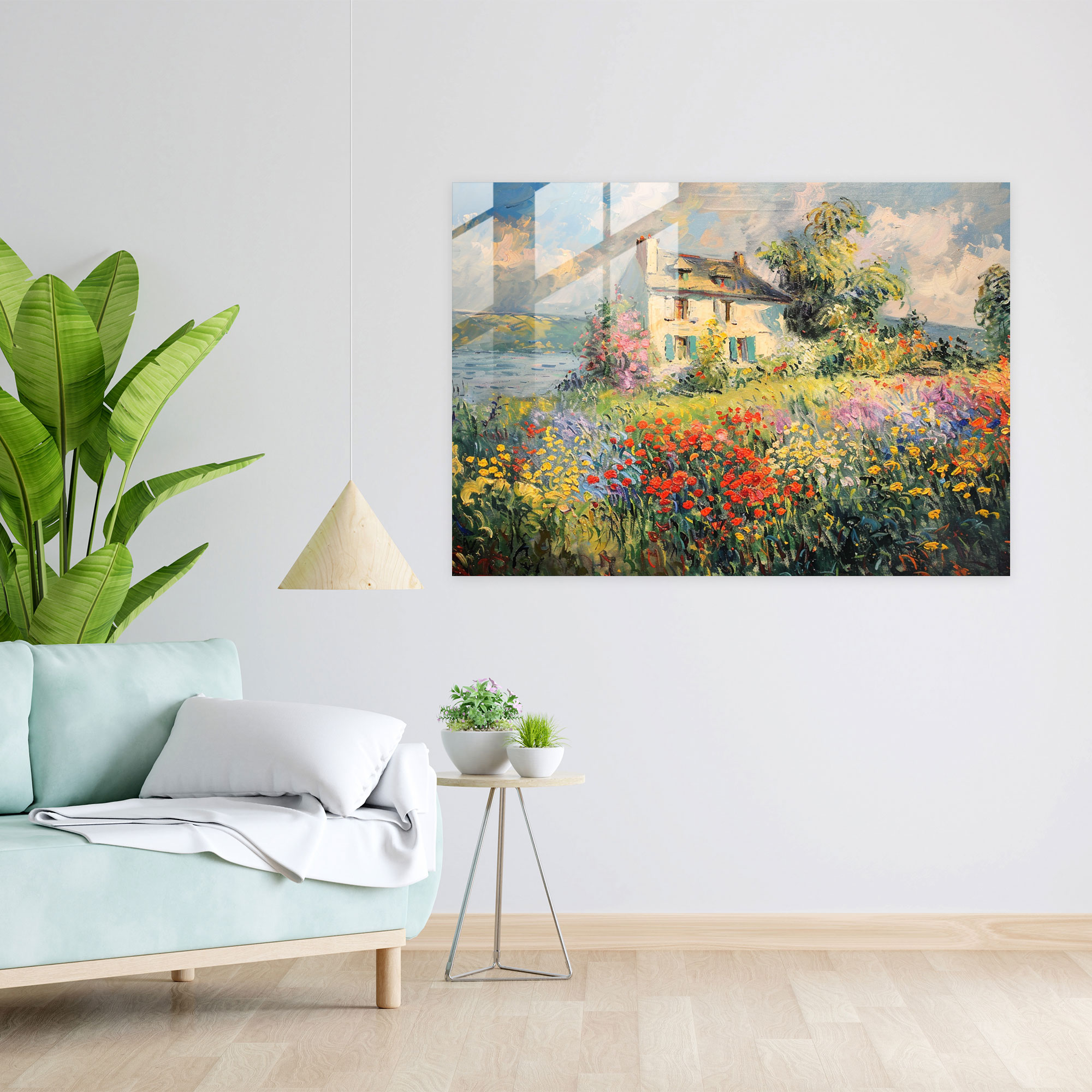Claude Monet Wall Decoration - House With A Garden - Claude Monet, Glass Art, Wall Decoration, Modern Art