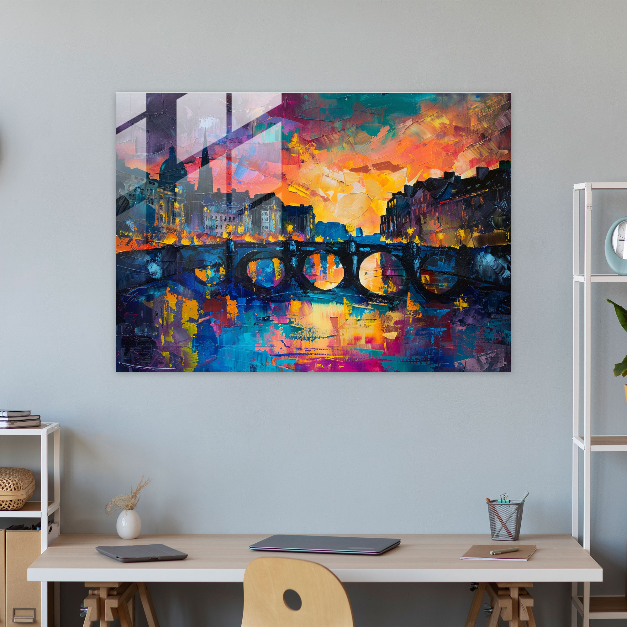 Claude Monet Glass Wall Art - Colorful Cityscape River - Claude Monet, Wall Decoration, River, Home Decoration