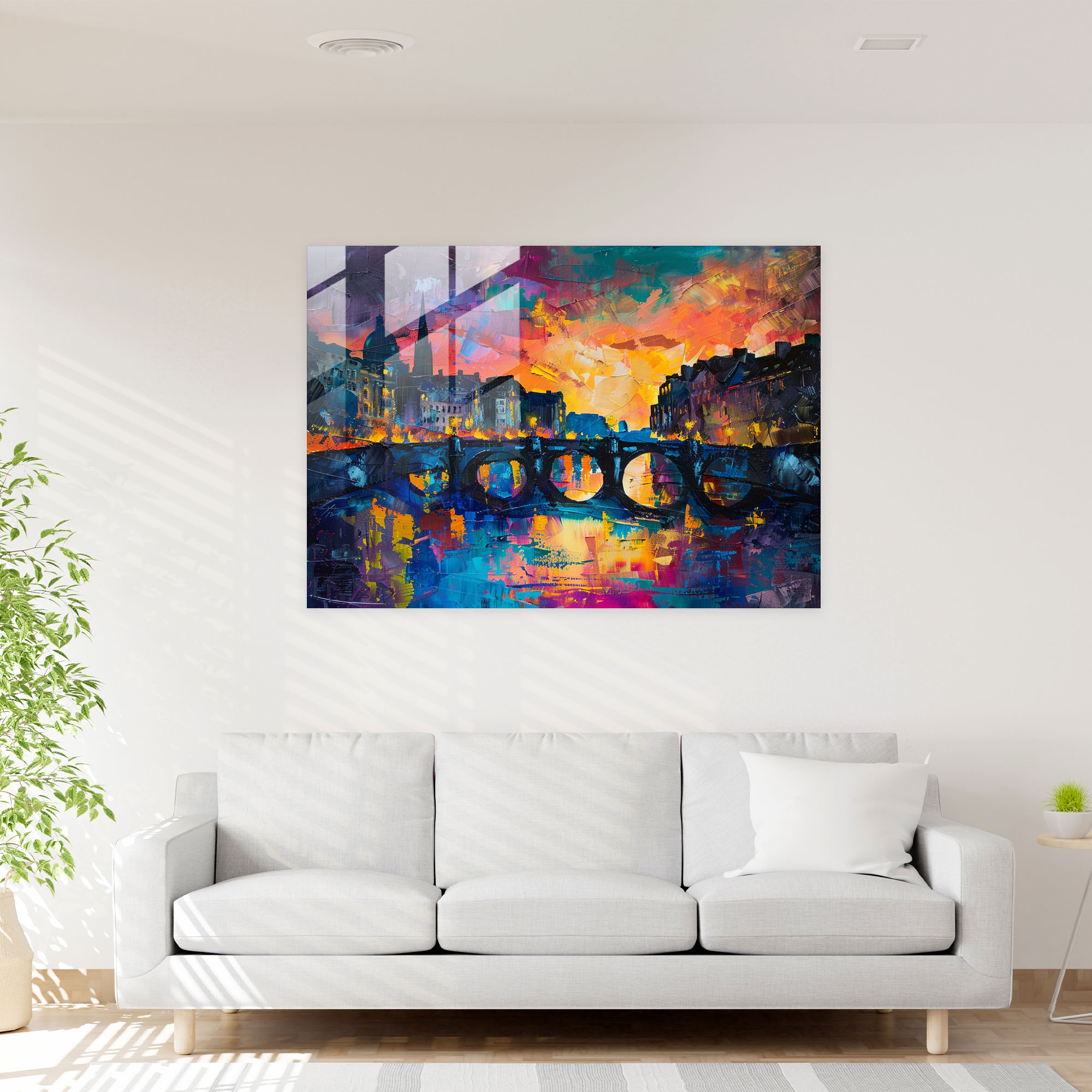 Claude Monet Glass Wall Art - Colorful Cityscape River - Claude Monet, Wall Decoration, River, Home Decoration