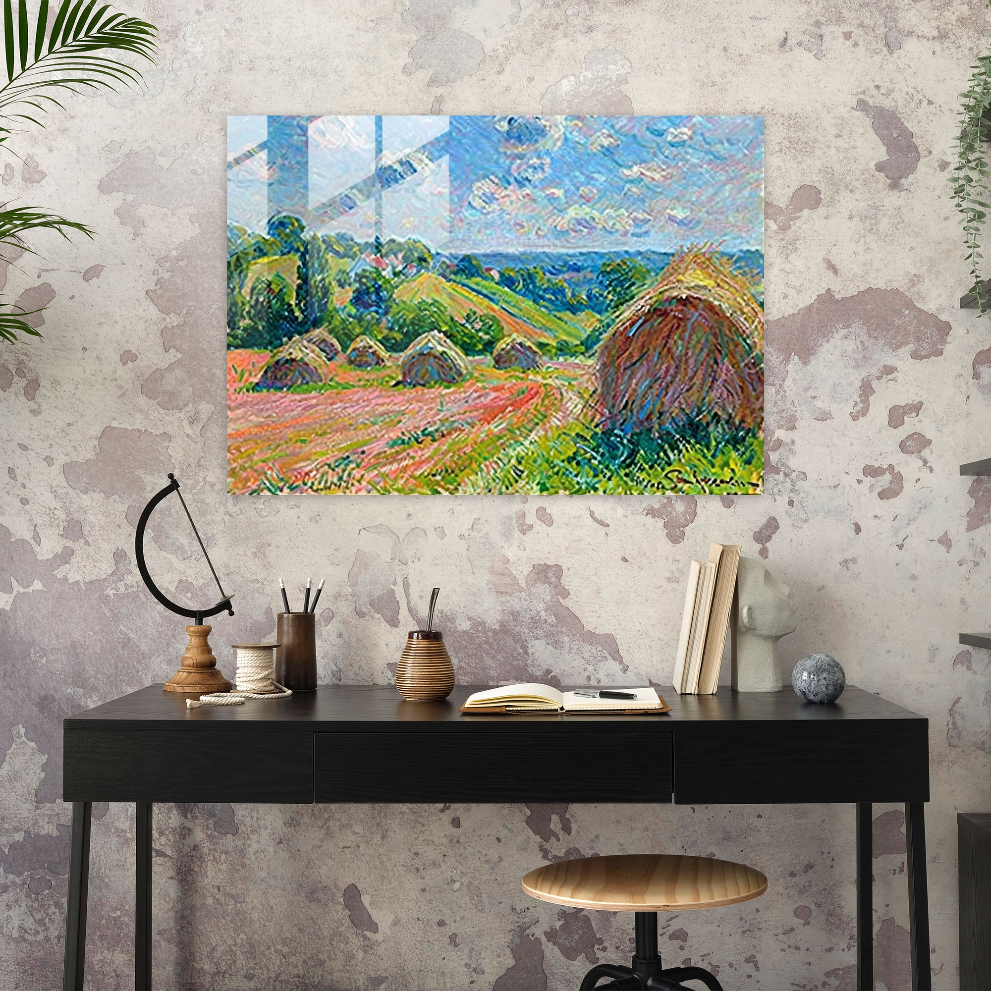 Claude Monet Colorful Haystacks Wall Decoration - Claude Monet, Glass Print, Claude Monet, Glass Art