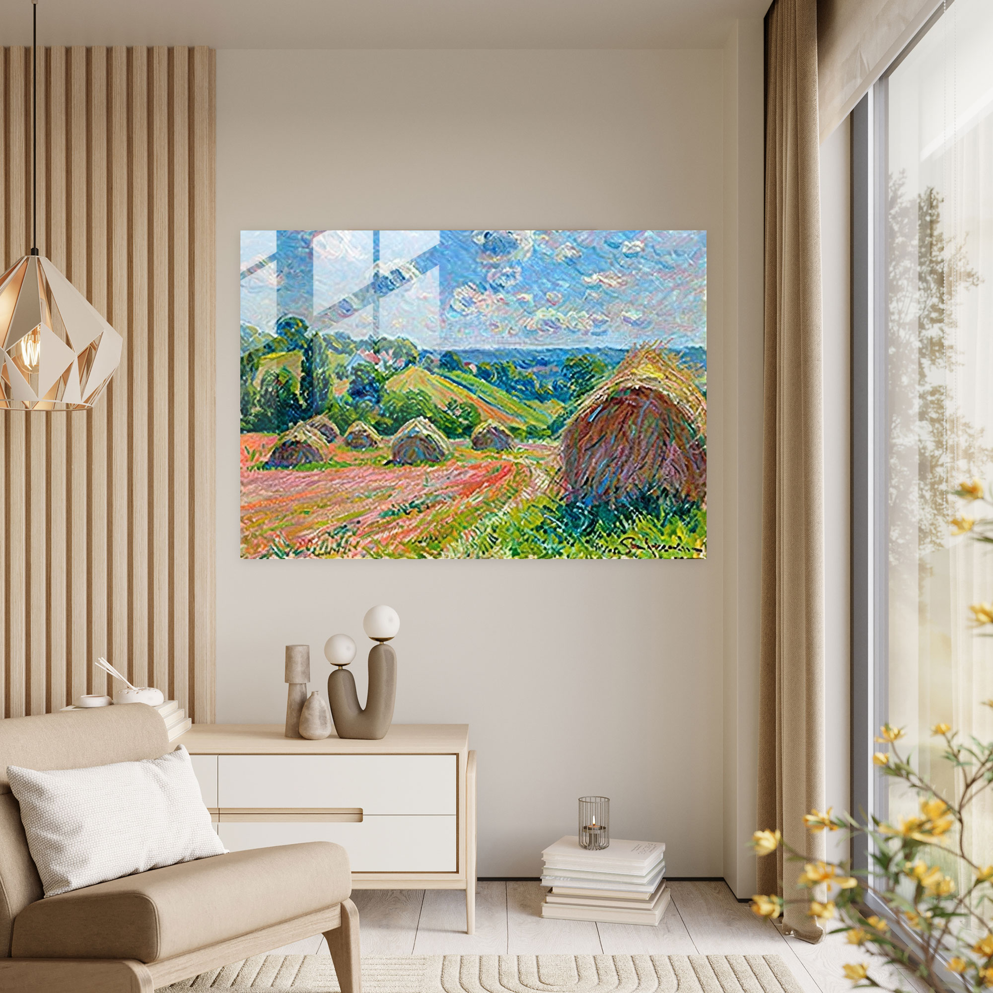 Claude Monet Colorful Haystacks Wall Decoration - Claude Monet, Glass Print, Claude Monet, Glass Art