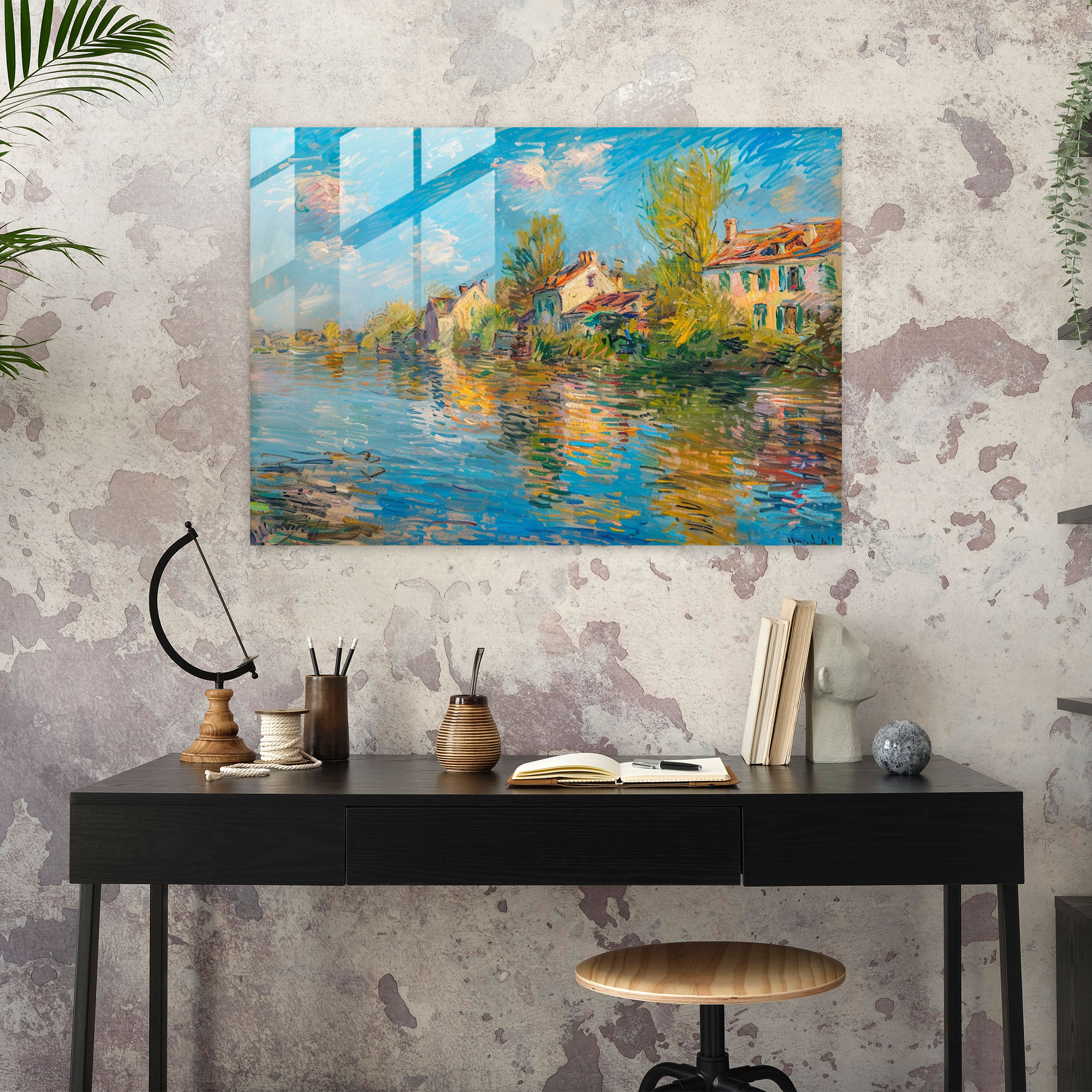 Claude Monet River Village Glass Print - Claude Monet, Glass Wall Art, Village, River