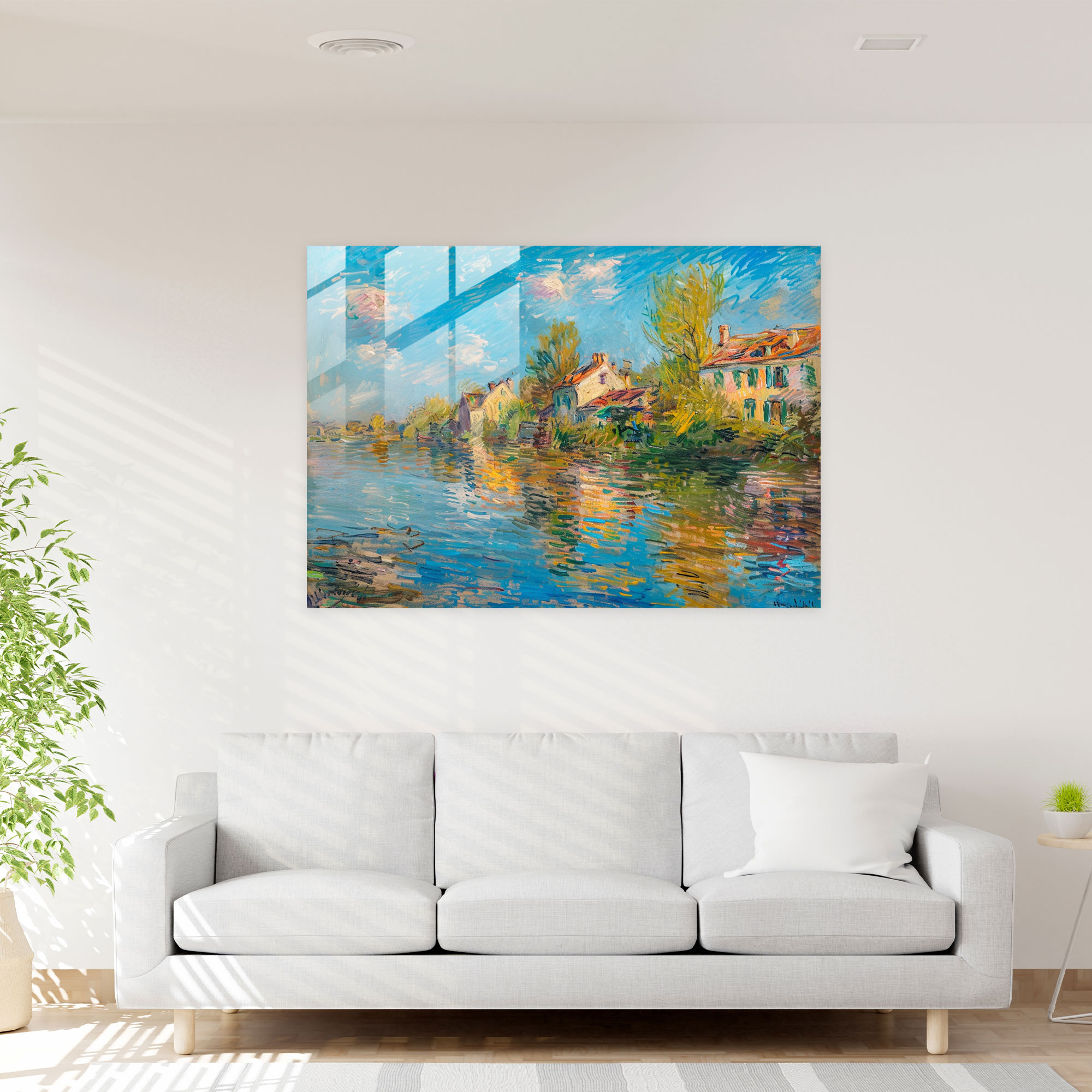 Claude Monet River Village Glass Print - Claude Monet, Glass Wall Art, Village, River