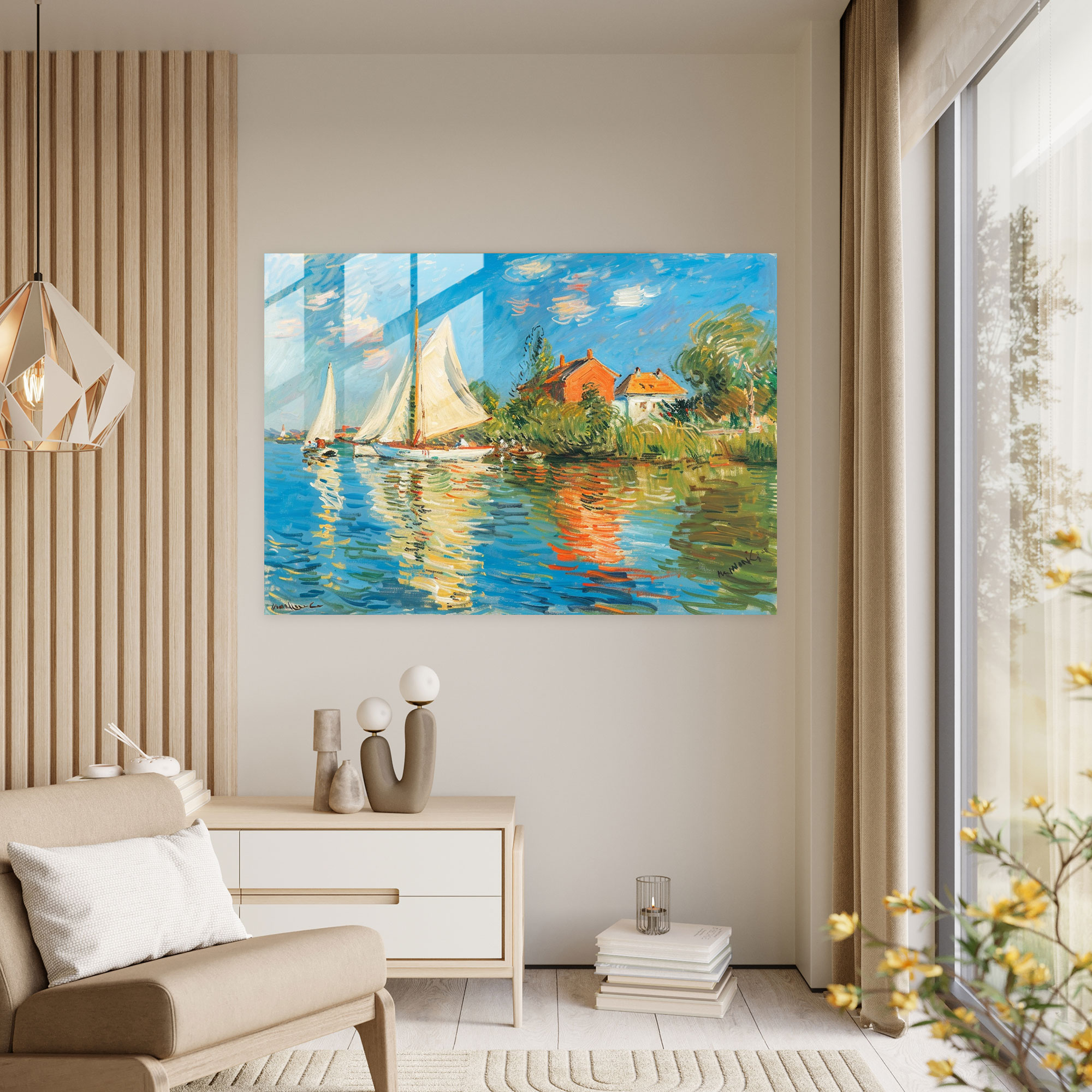 Claude Monet Sailboats Home Decoration - Claude Monet, Glass Print, Sailboats, Serene Lake