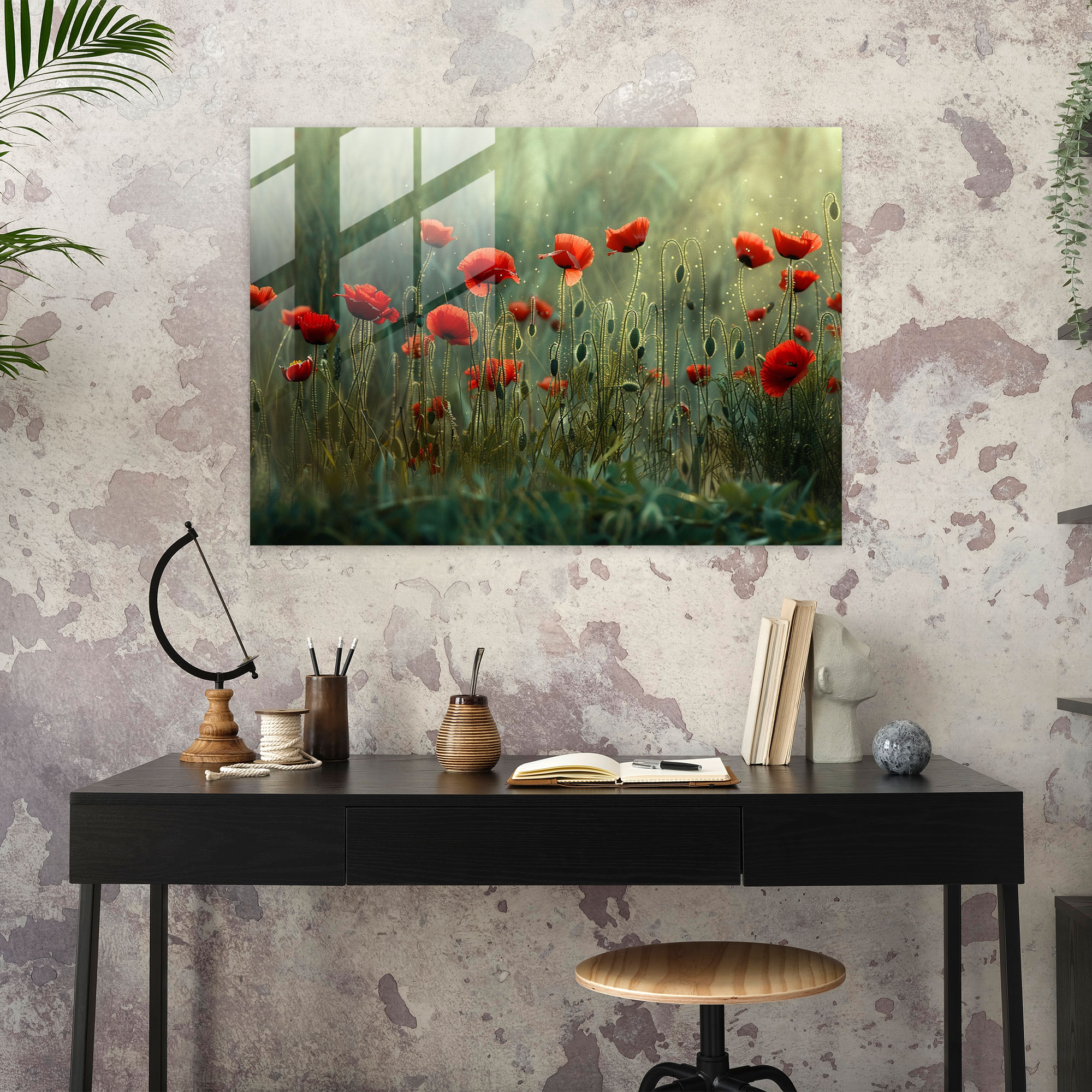 Claude Monet Glass Wall Art - Field Of Poppies - Claude Monet, Wall Decoration, Glass Wall Art, Home Decoration