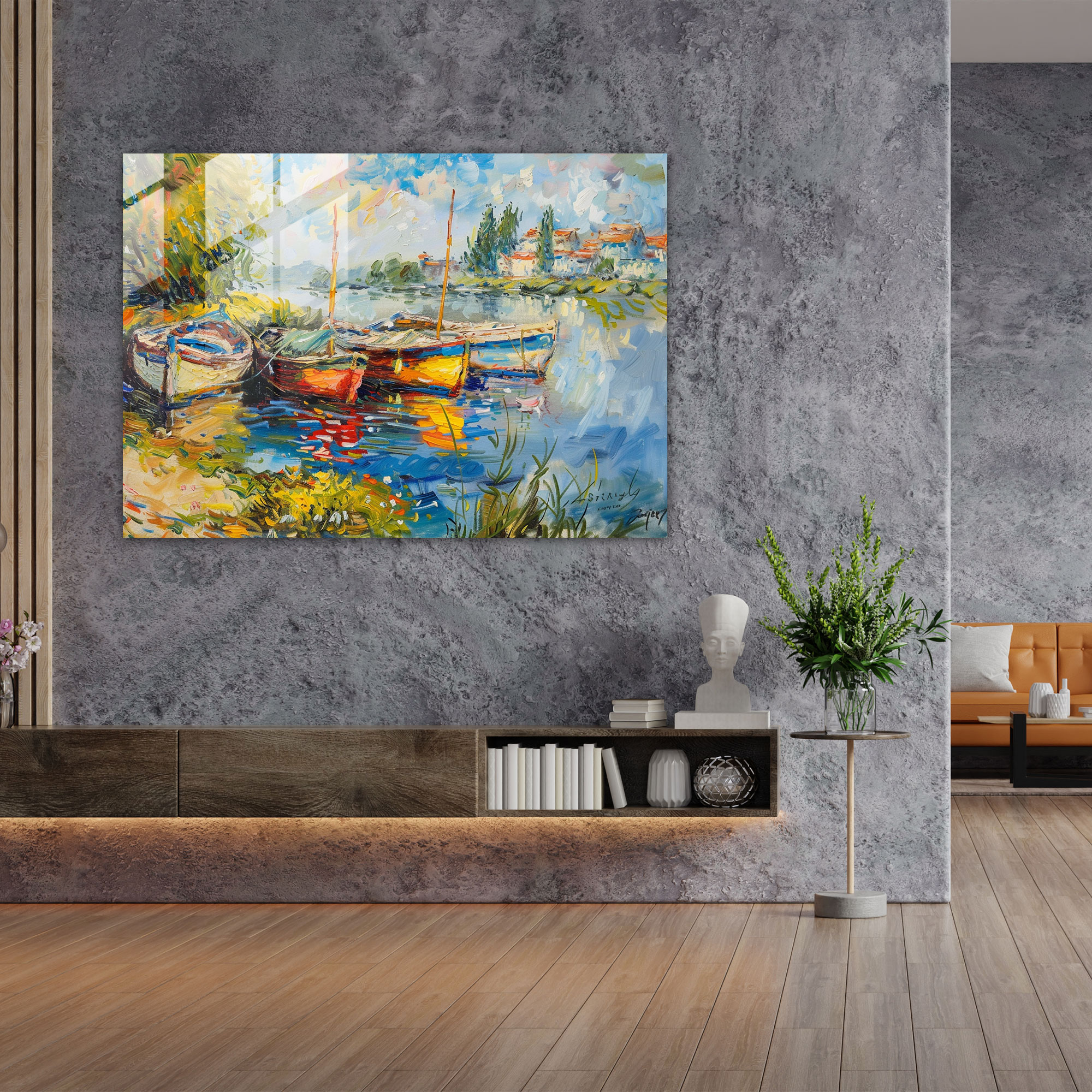 Claude Monet Glass Wall Art - Boats At Argenteuil - Claude Monet, Wall Decoration, Glass Print, Modern Art