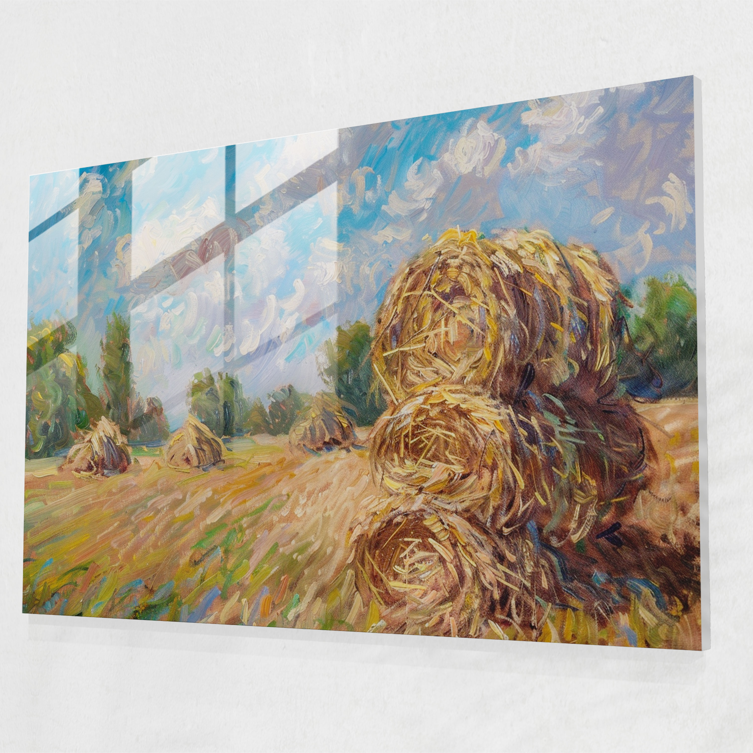 Claude Monet Glass Print - Haystacks In A Field - Claude Monet, Glass Print, Glass Wall Art, Claude Monet