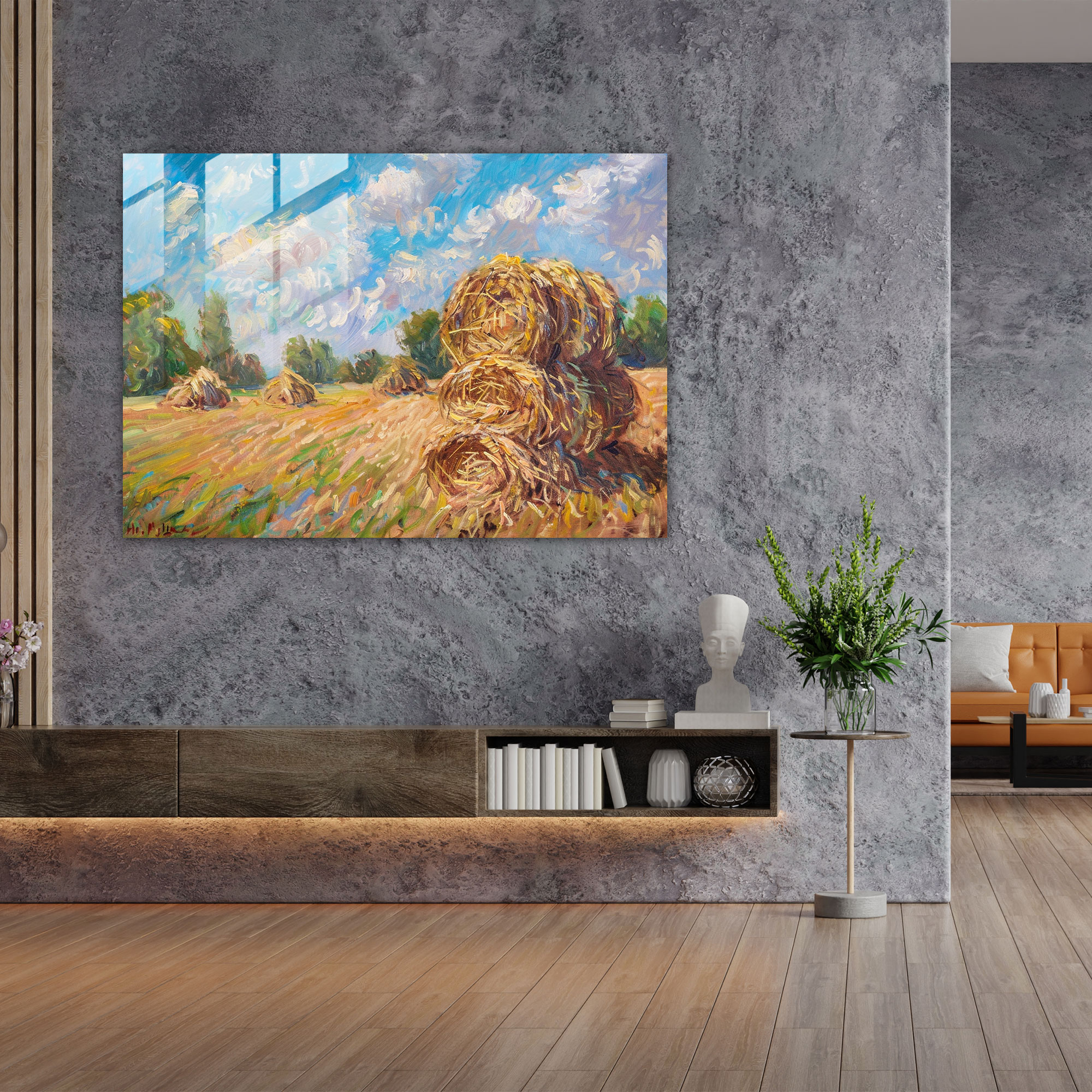 Claude Monet Glass Print - Haystacks In A Field - Claude Monet, Glass Print, Glass Wall Art, Claude Monet