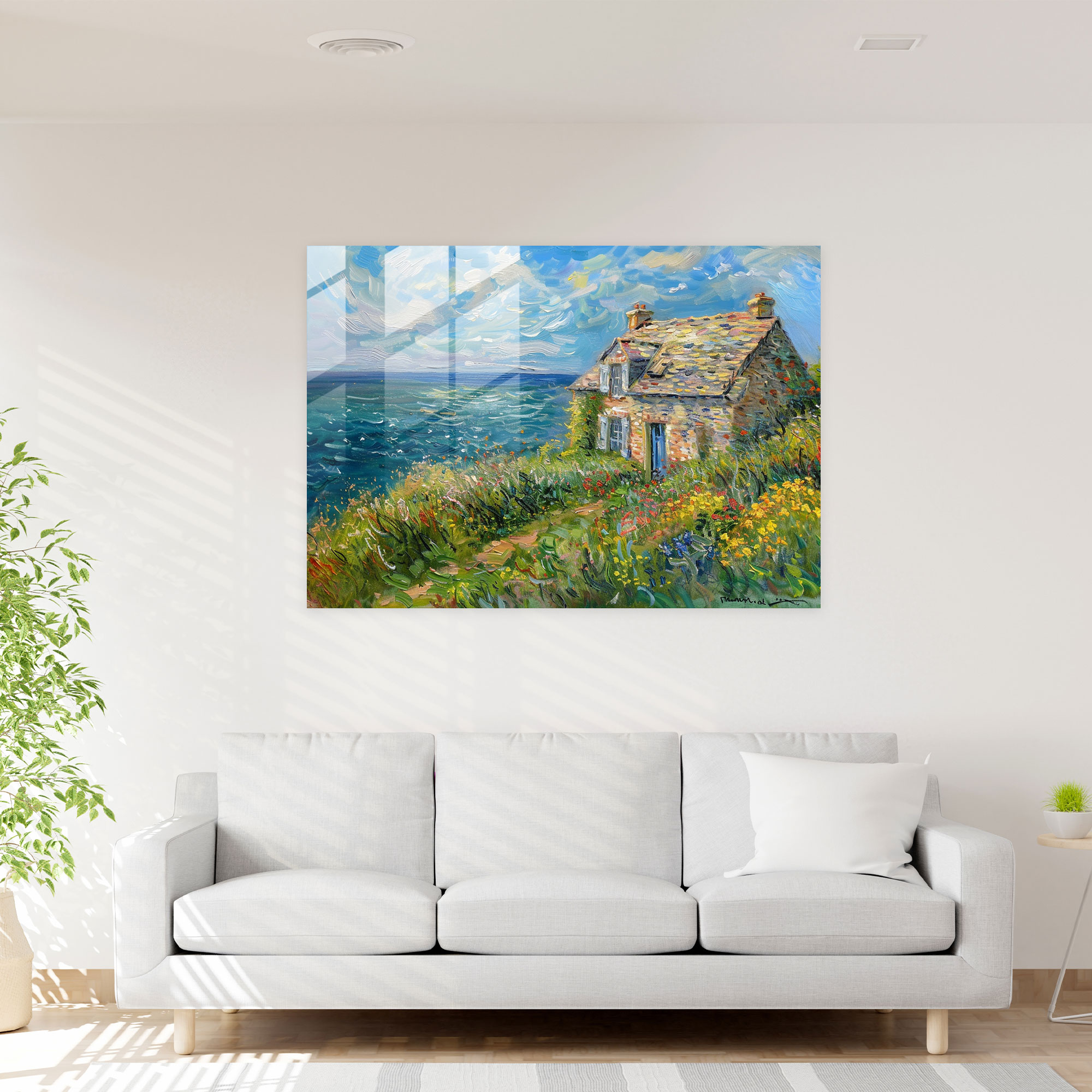 Seaside Cottage Glass Wall Art - Claude Monet, Glass Print, Glass Art, Modern Art