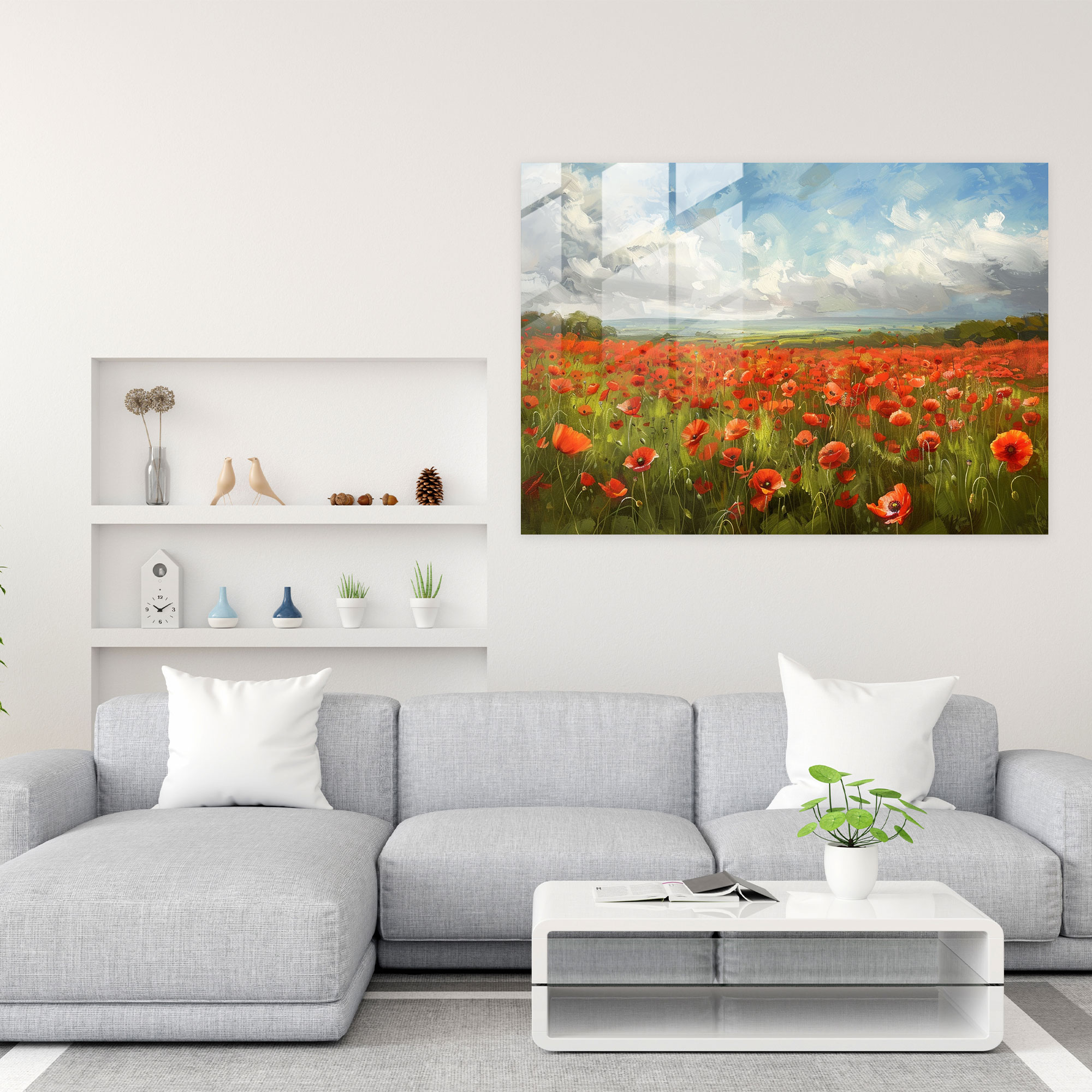 Impressionistic Poppy Field Glass Print - Claude Monet, Glass Wall Art, Modern Art, Home Decoration