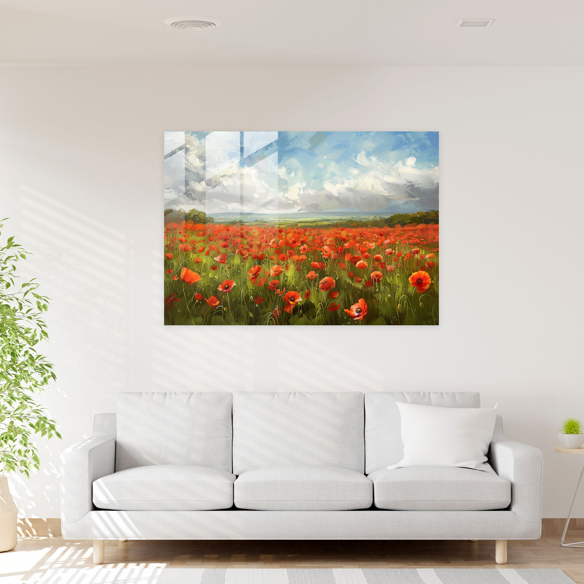 Impressionistic Poppy Field Glass Print - Claude Monet, Glass Wall Art, Modern Art, Home Decoration