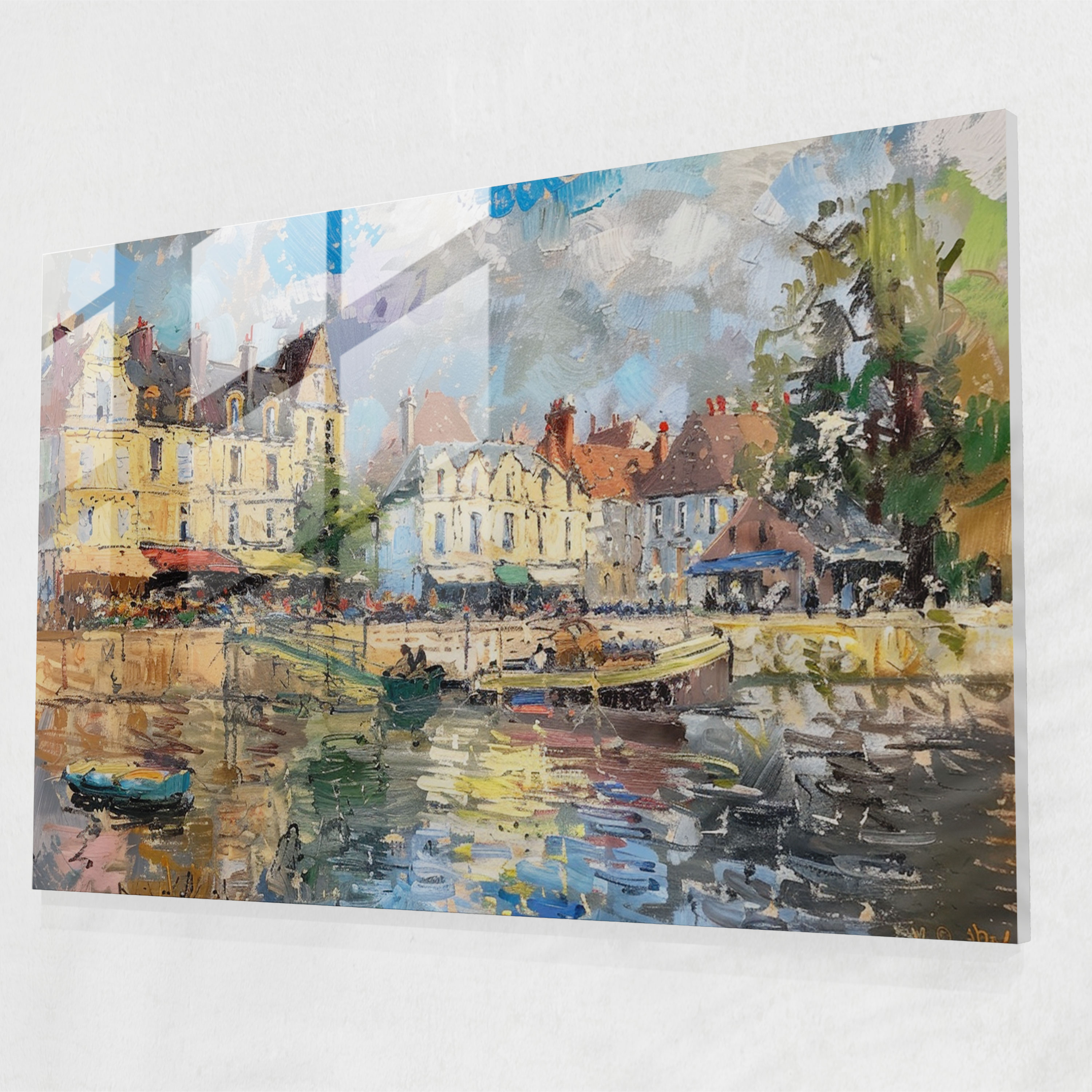 Waterfront Village Glass Wall Art - Claude Monet, Home Decoration, Waterfront Village, Glass Art