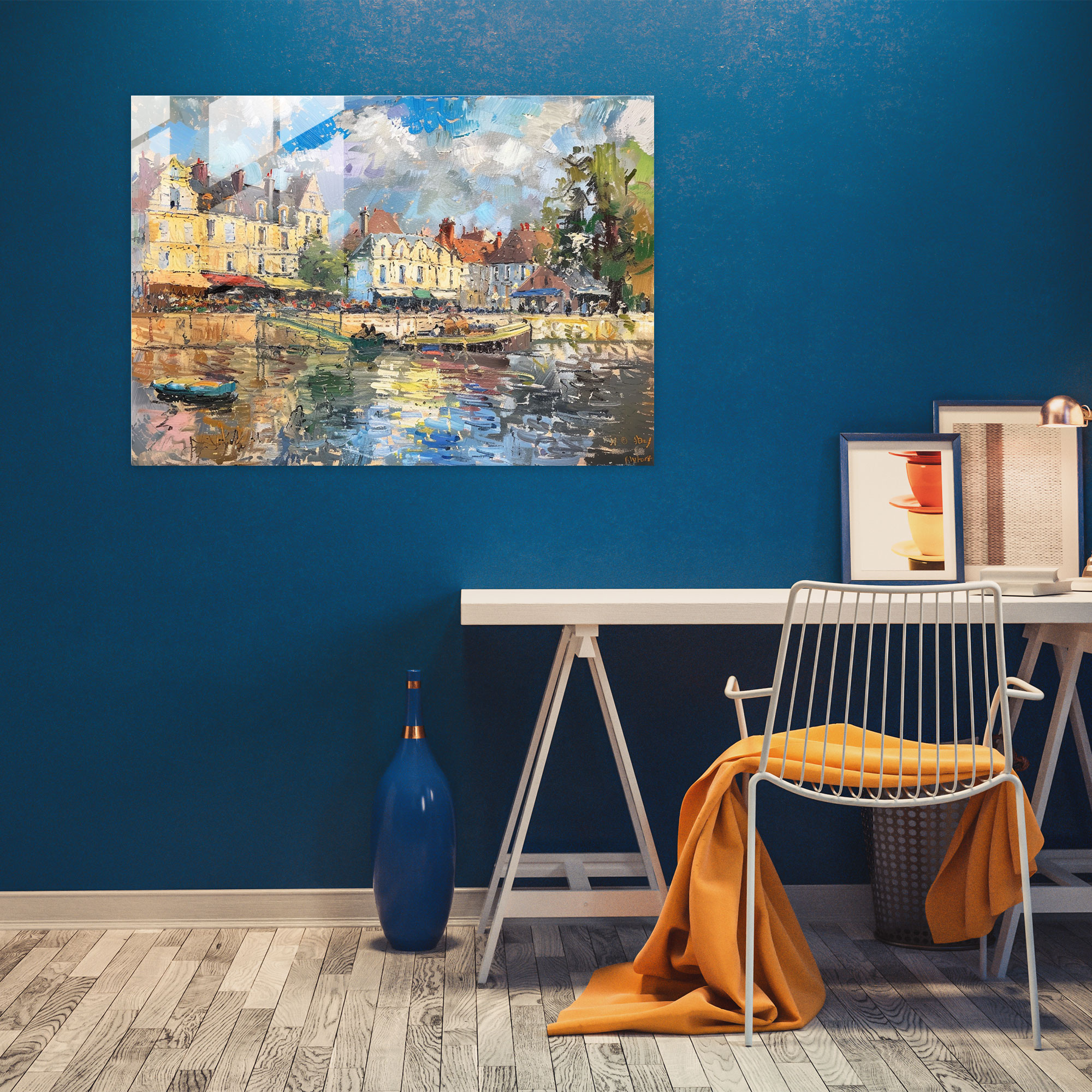 Waterfront Village Glass Wall Art - Claude Monet, Home Decoration, Waterfront Village, Glass Art