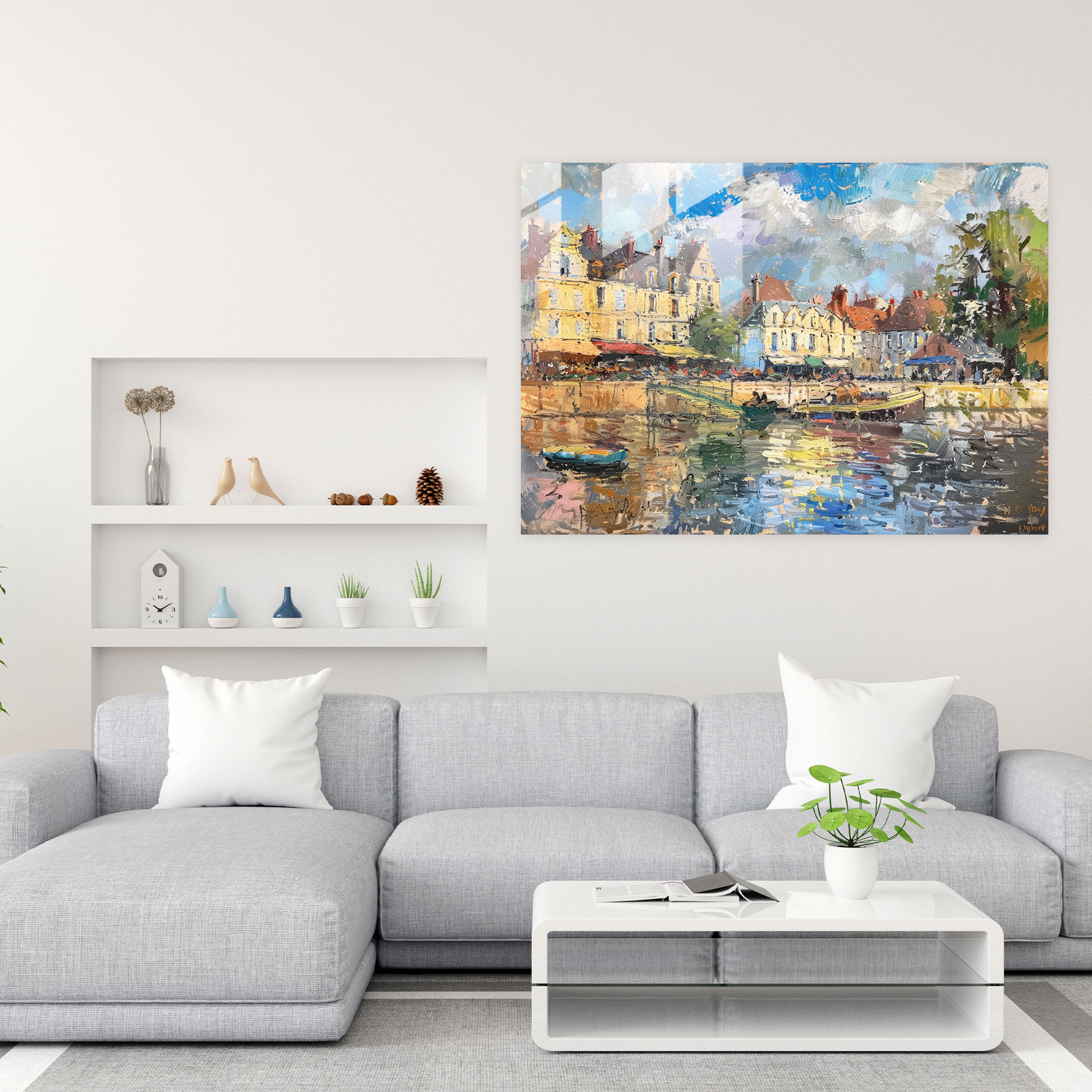 Waterfront Village Glass Wall Art - Claude Monet, Home Decoration, Waterfront Village, Glass Art
