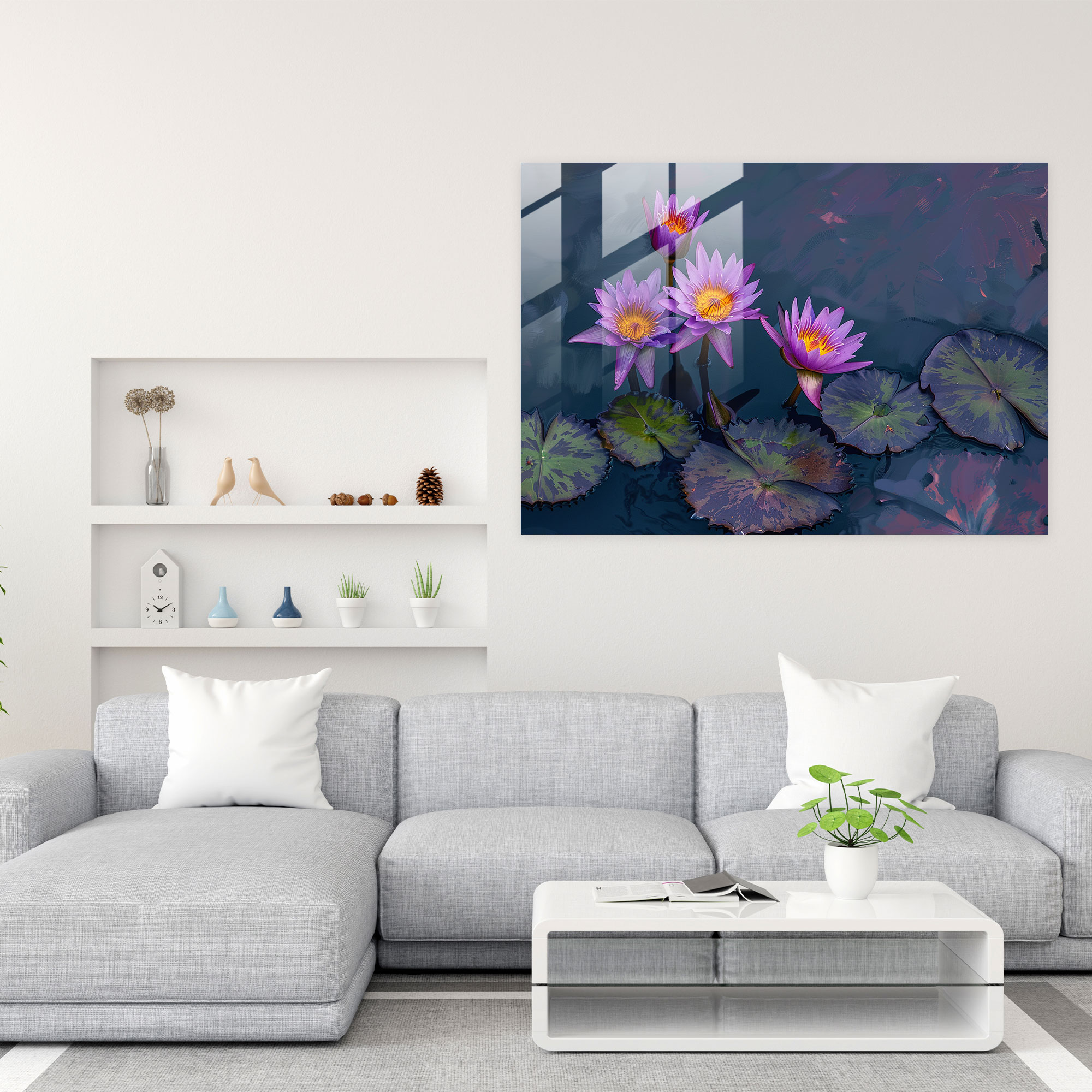 Claude Monet Glass Print - Purple Water Lilies Glass Wall Art - Claude Monet, Home Decoration, Claude Monet, Wall Decoration