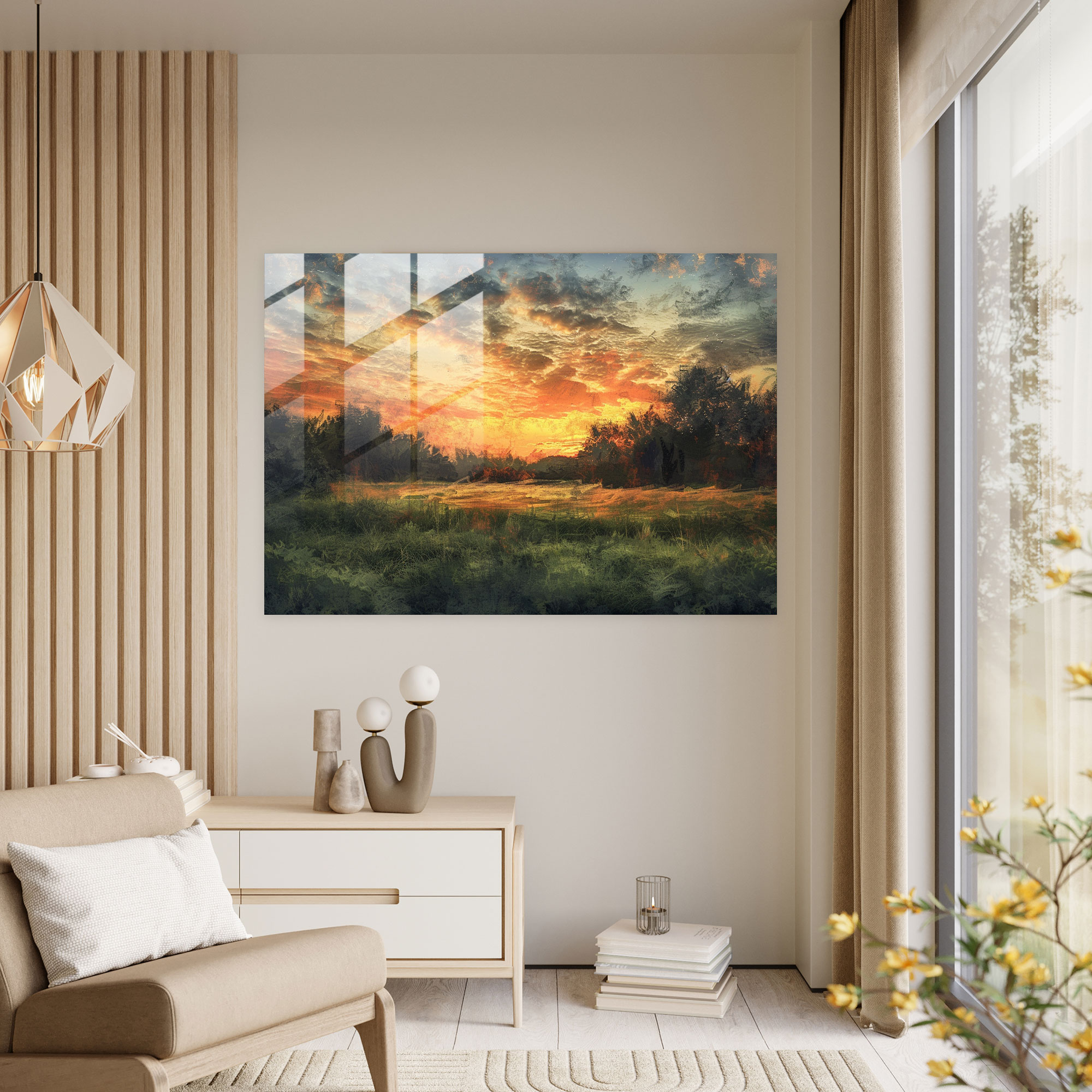 Claude Monet Glass Print - Sunrise In French Countryside Home Decoration - Claude Monet, Glass Print, Wall Decoration, Home Decoration