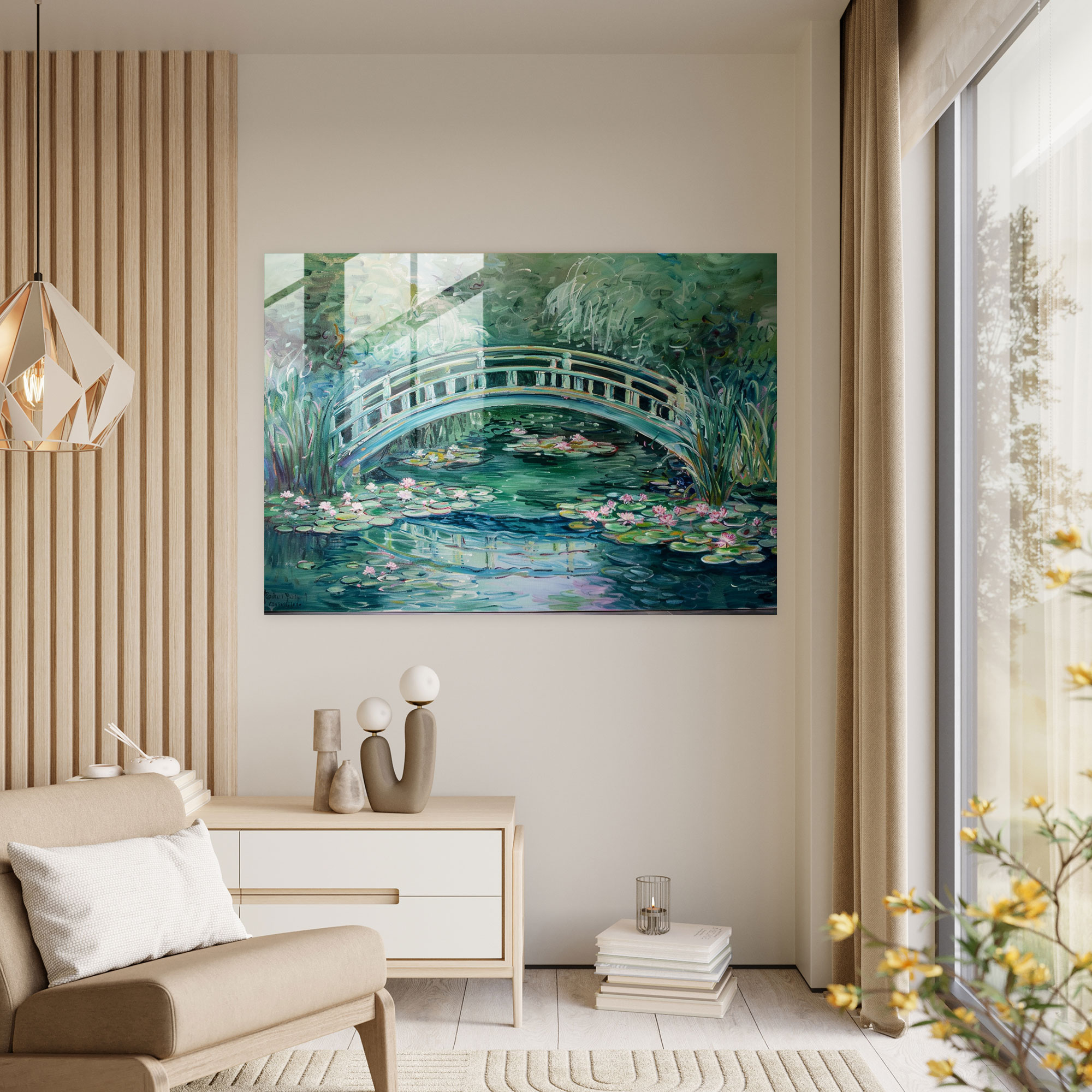 Claude Monet Glass Print - Japanese Bridge And Water Lilies Home Decoration - Claude Monet, Glass Print, Home Decoration, Wall Decoration