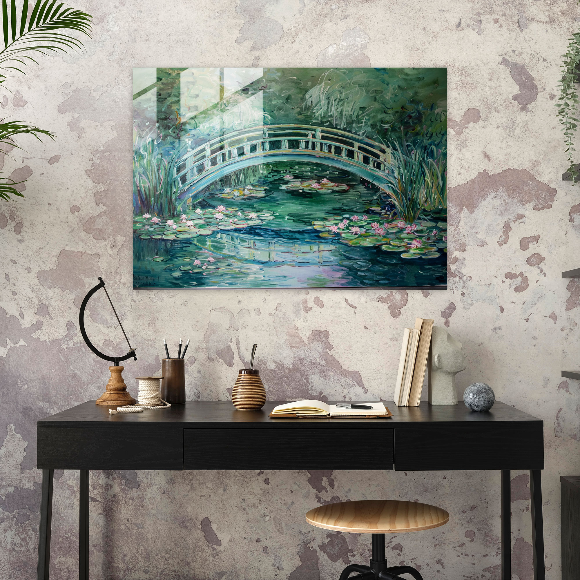 Claude Monet Glass Print - Japanese Bridge And Water Lilies Home Decoration - Claude Monet, Glass Print, Home Decoration, Wall Decoration