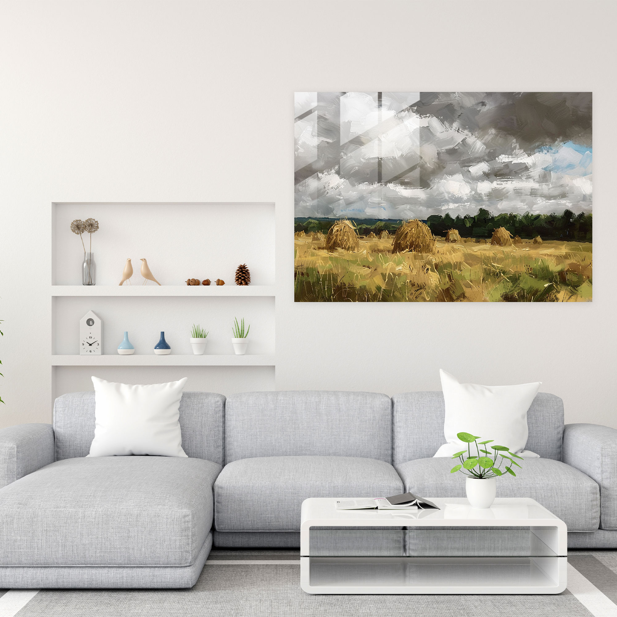 Claude Monet Glass Print - Haystacks In Field Glass Wall Art - Claude Monet, Home Decoration, Wall Decoration, Claude Monet