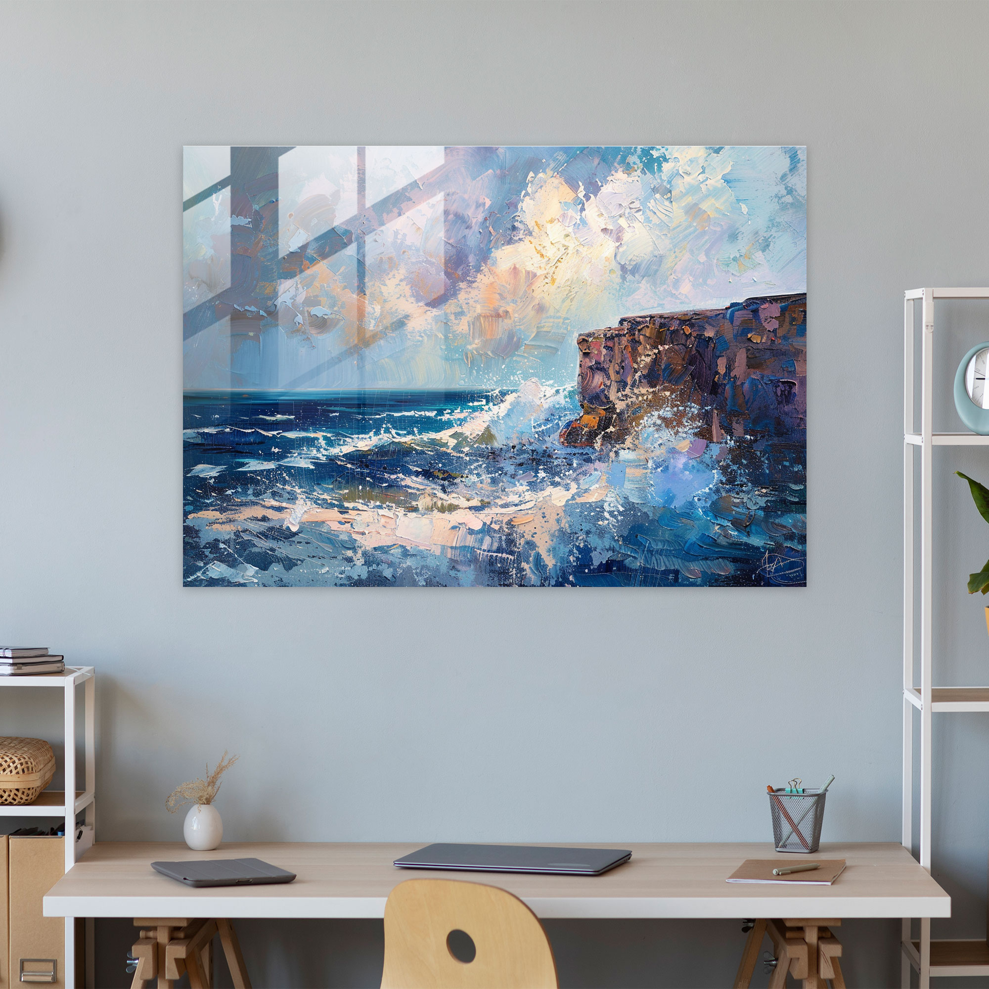 Claude Monet Glass Print - Seaside Cliff And Waves Wall Decoration - Claude Monet, Glass Print, Home Decoration, Wall Decoration